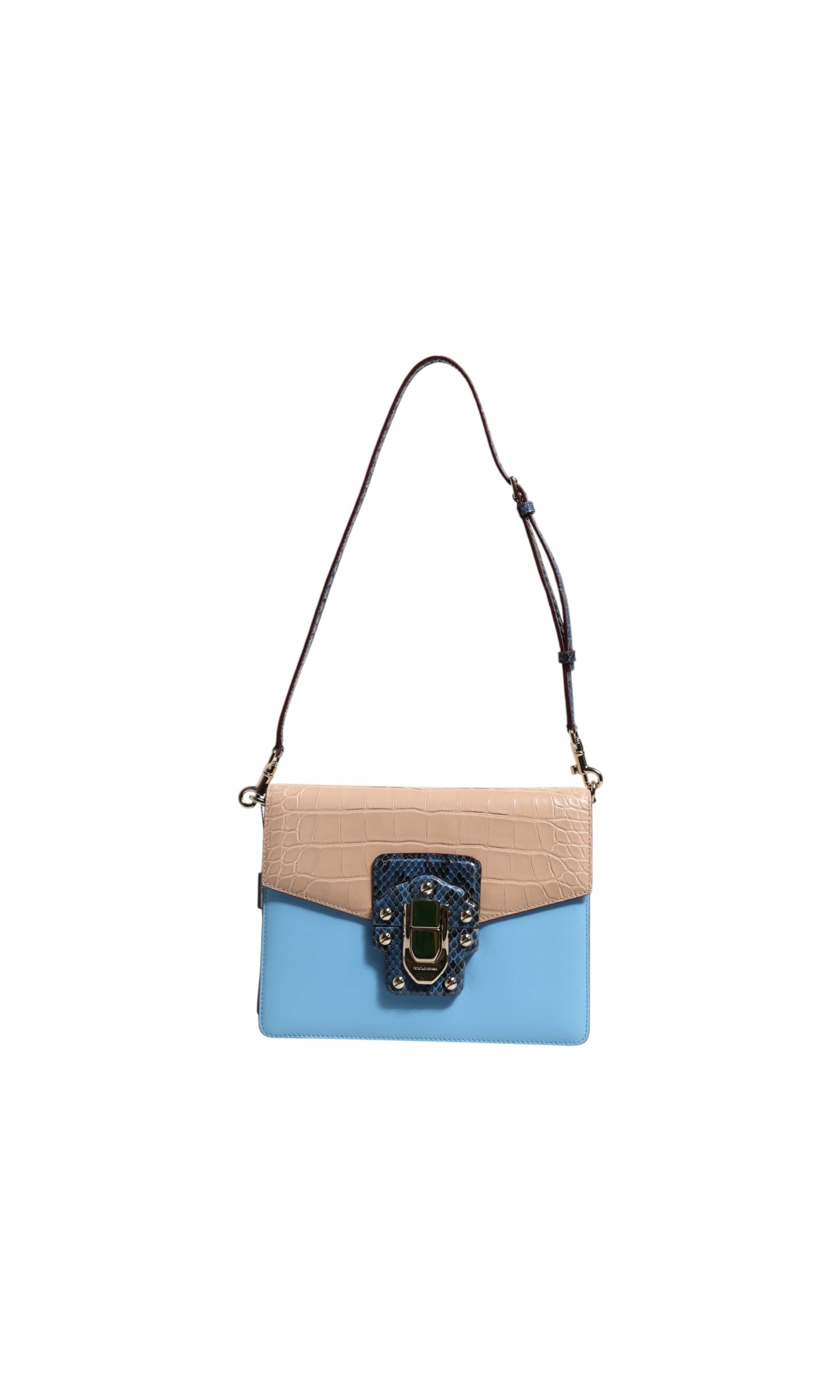 Dolce & Gabbana Blue Leather Beige Exotic Lucia Crossbody Bag Glam Steals