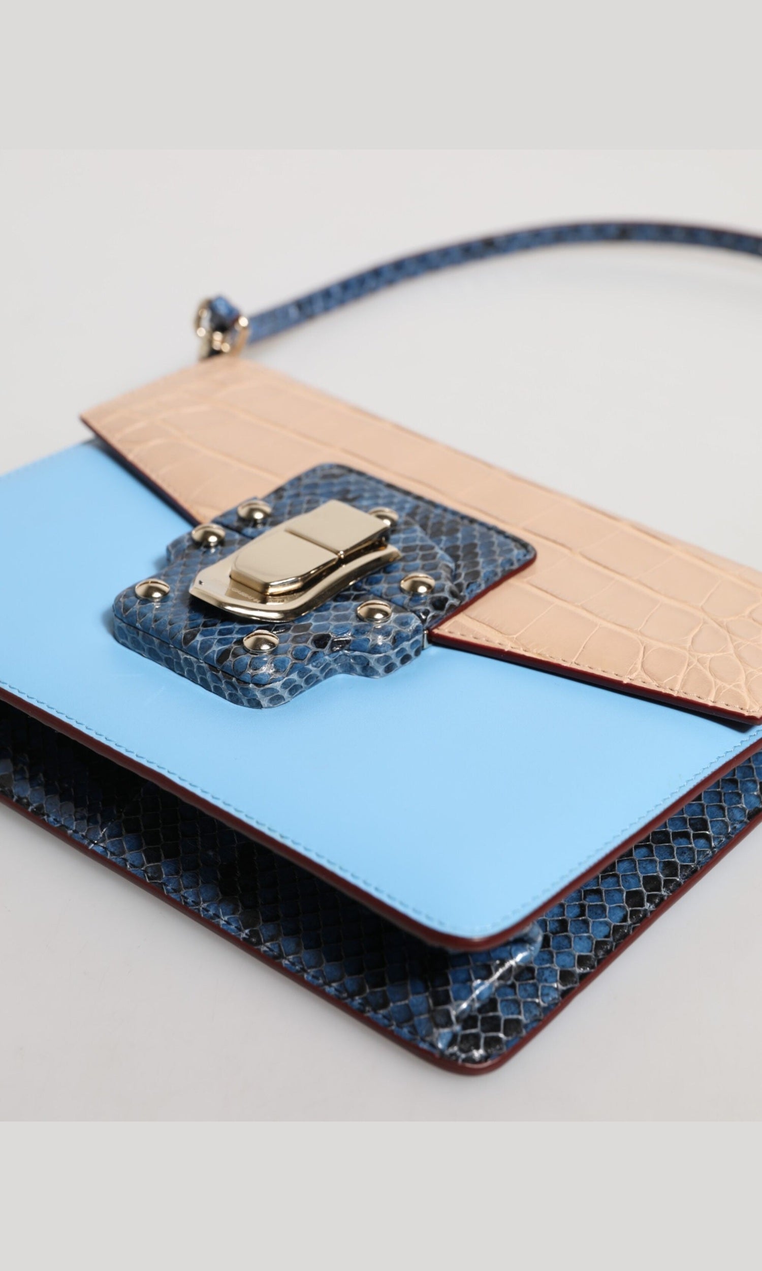 Dolce & Gabbana Blue Leather Beige Exotic Lucia Crossbody Bag Glam Steals