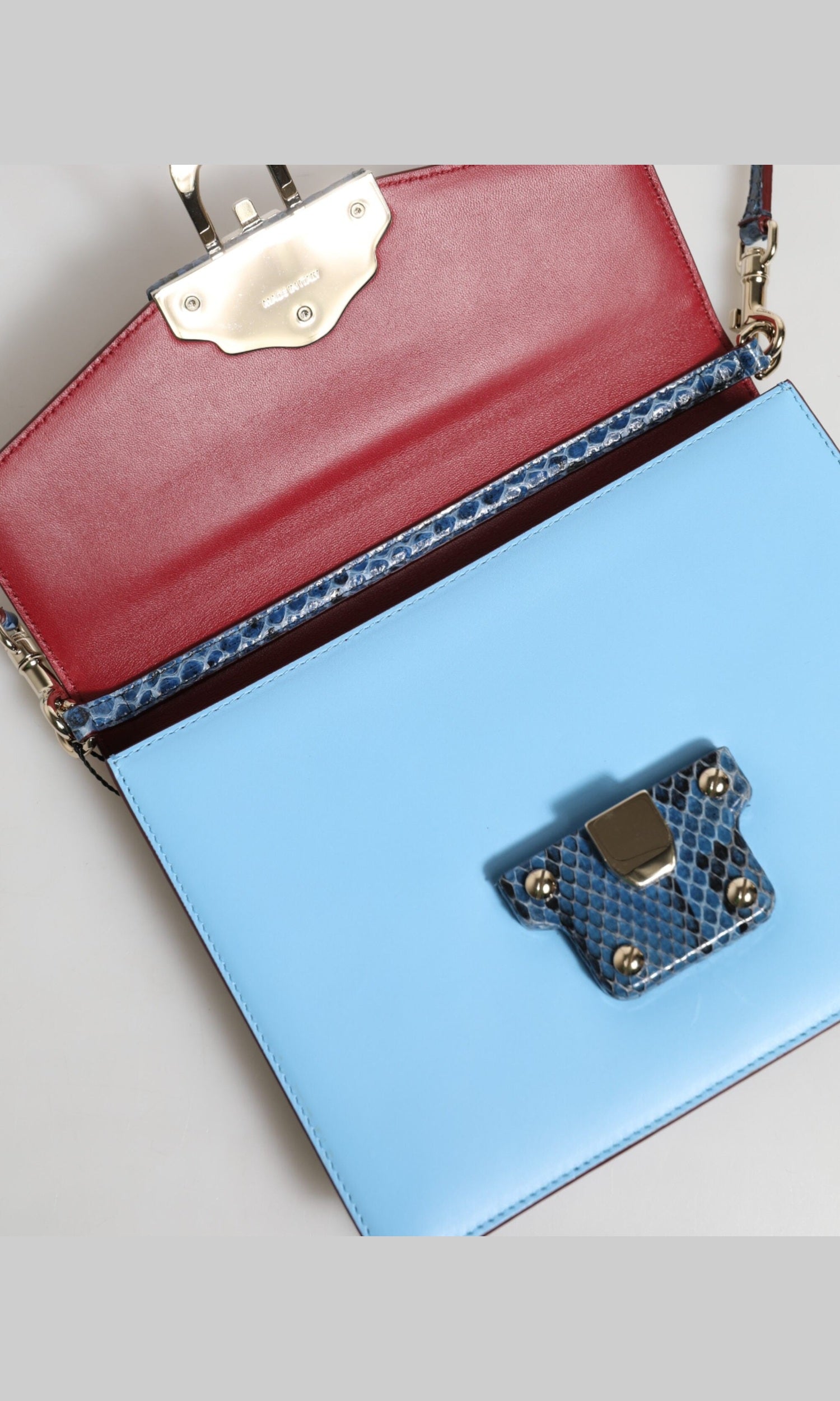 Dolce & Gabbana Blue Leather Beige Exotic Lucia Crossbody Bag Glam Steals