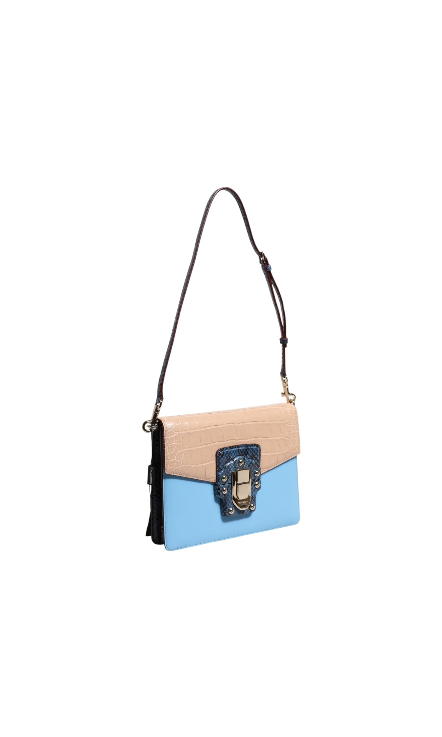 Dolce & Gabbana Blue Leather Beige Exotic Lucia Crossbody Bag Glam Steals