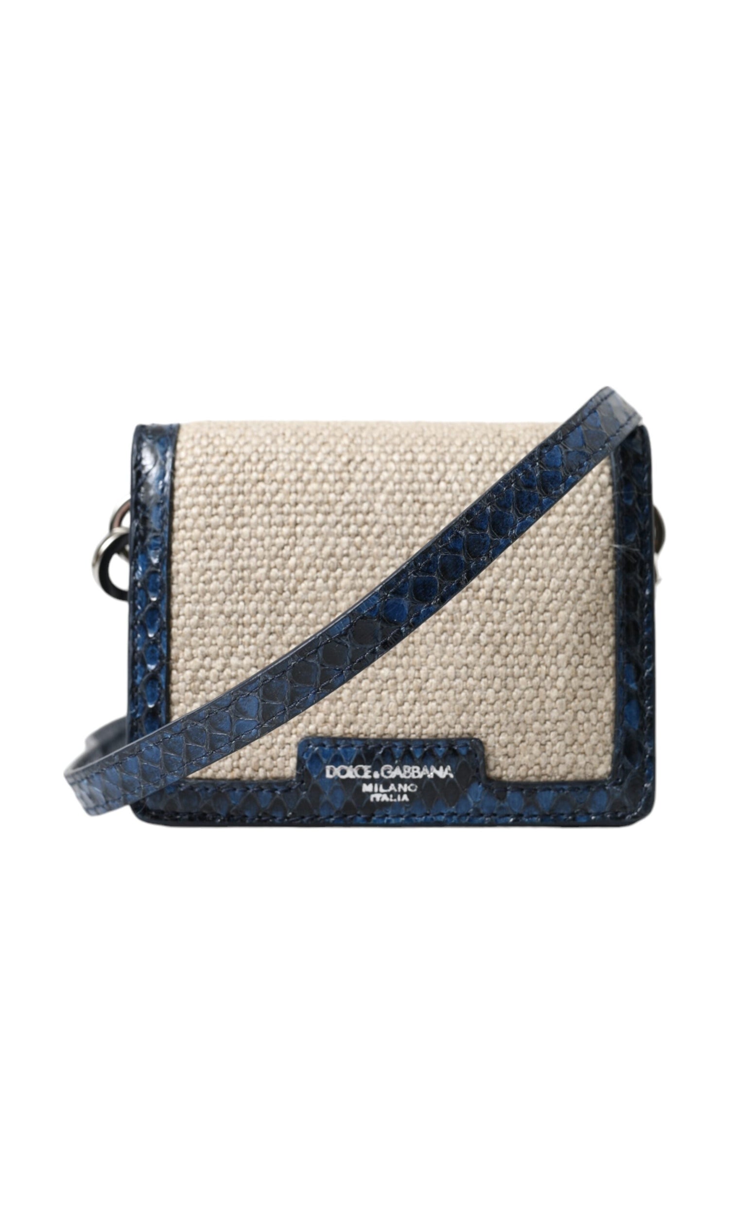 Dolce & Gabbana Blue Leather Beige Raffia Trim Mini Shoulder Purse Crossbody Bag Glam Steals