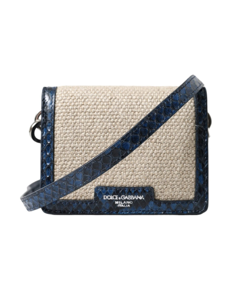 Dolce & Gabbana Blue Leather Beige Raffia Trim Mini Shoulder Purse Crossbody Bag Glam Steals