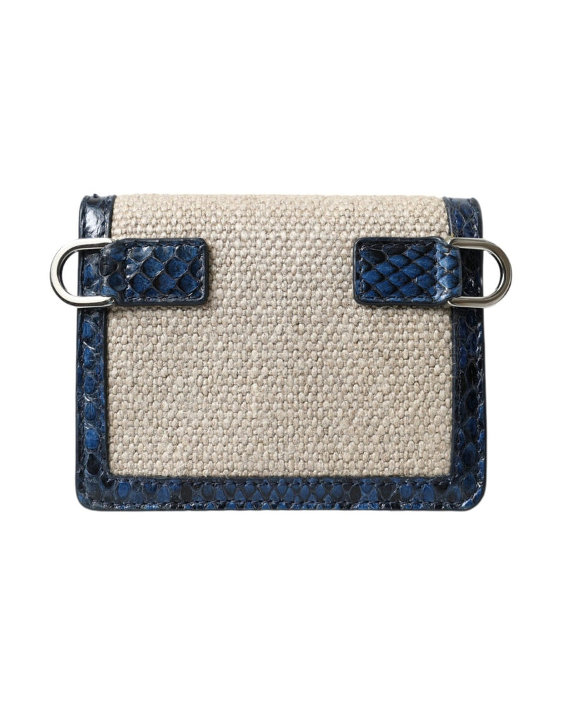 Dolce & Gabbana Blue Leather Beige Raffia Trim Mini Shoulder Purse Crossbody Bag Glam Steals