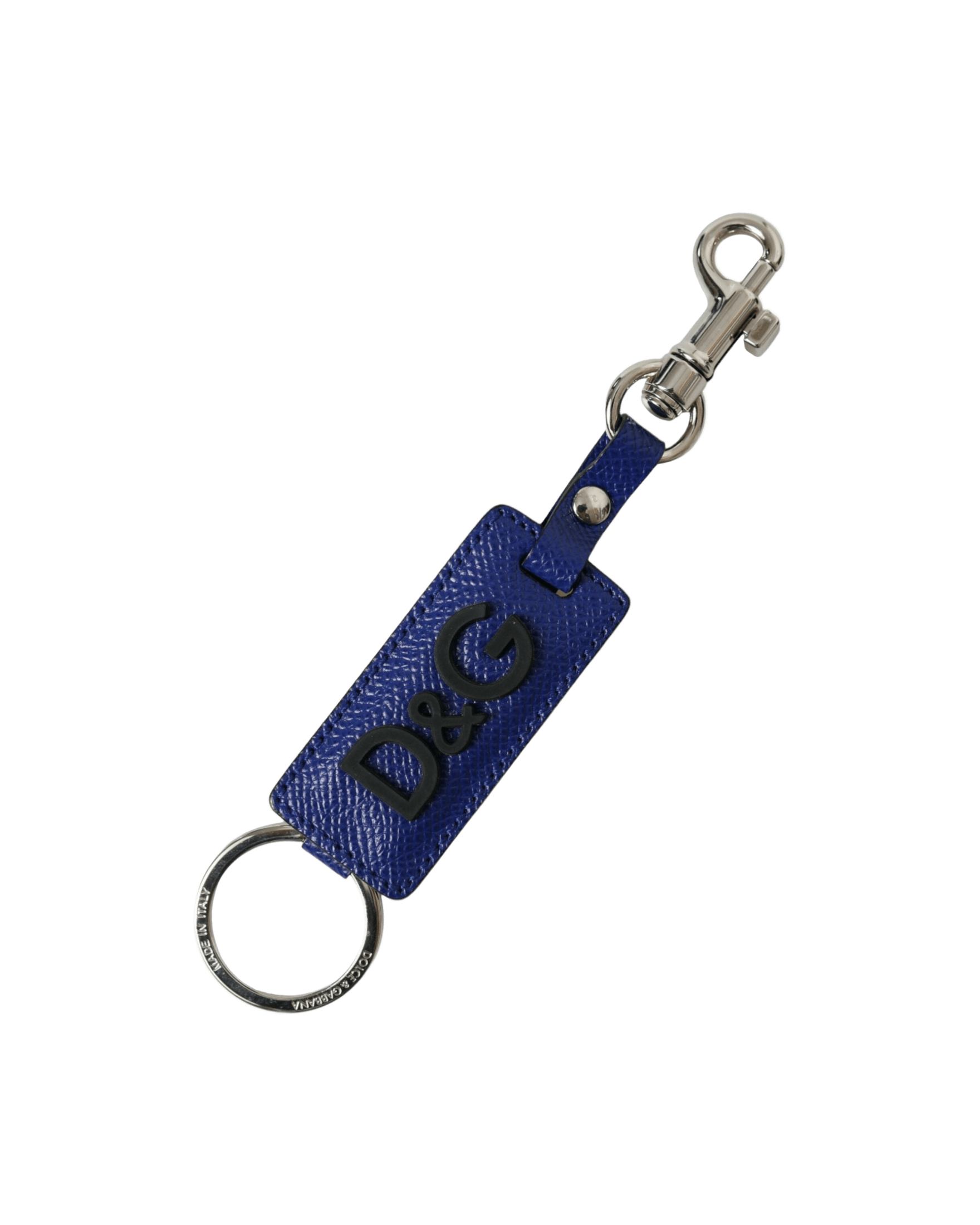 Dolce & Gabbana Blue Leather Calf Dg Logo Silver Brass Keyring Keychain Glam Steals