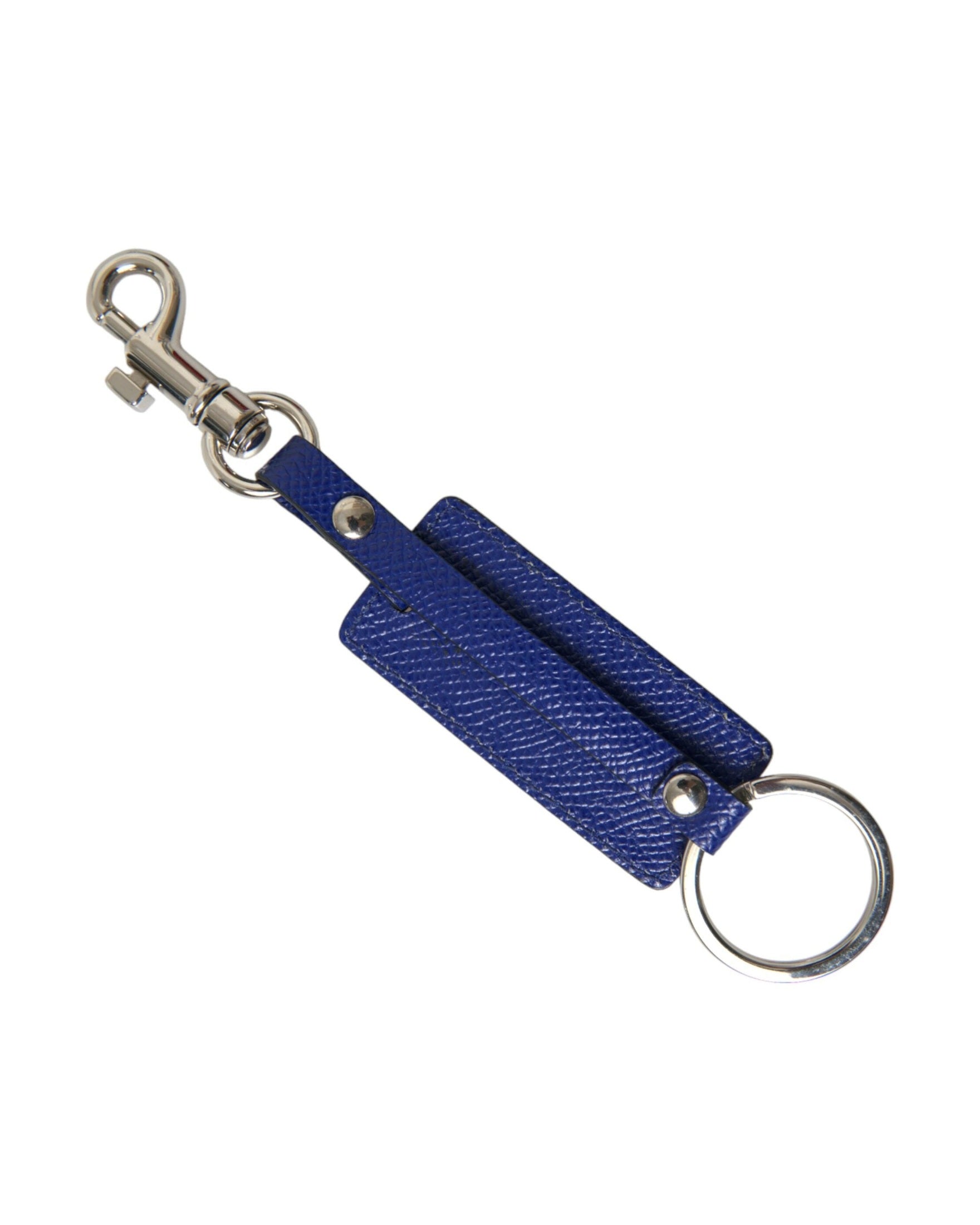 Dolce & Gabbana Blue Leather Calf Dg Logo Silver Brass Keyring Keychain Glam Steals