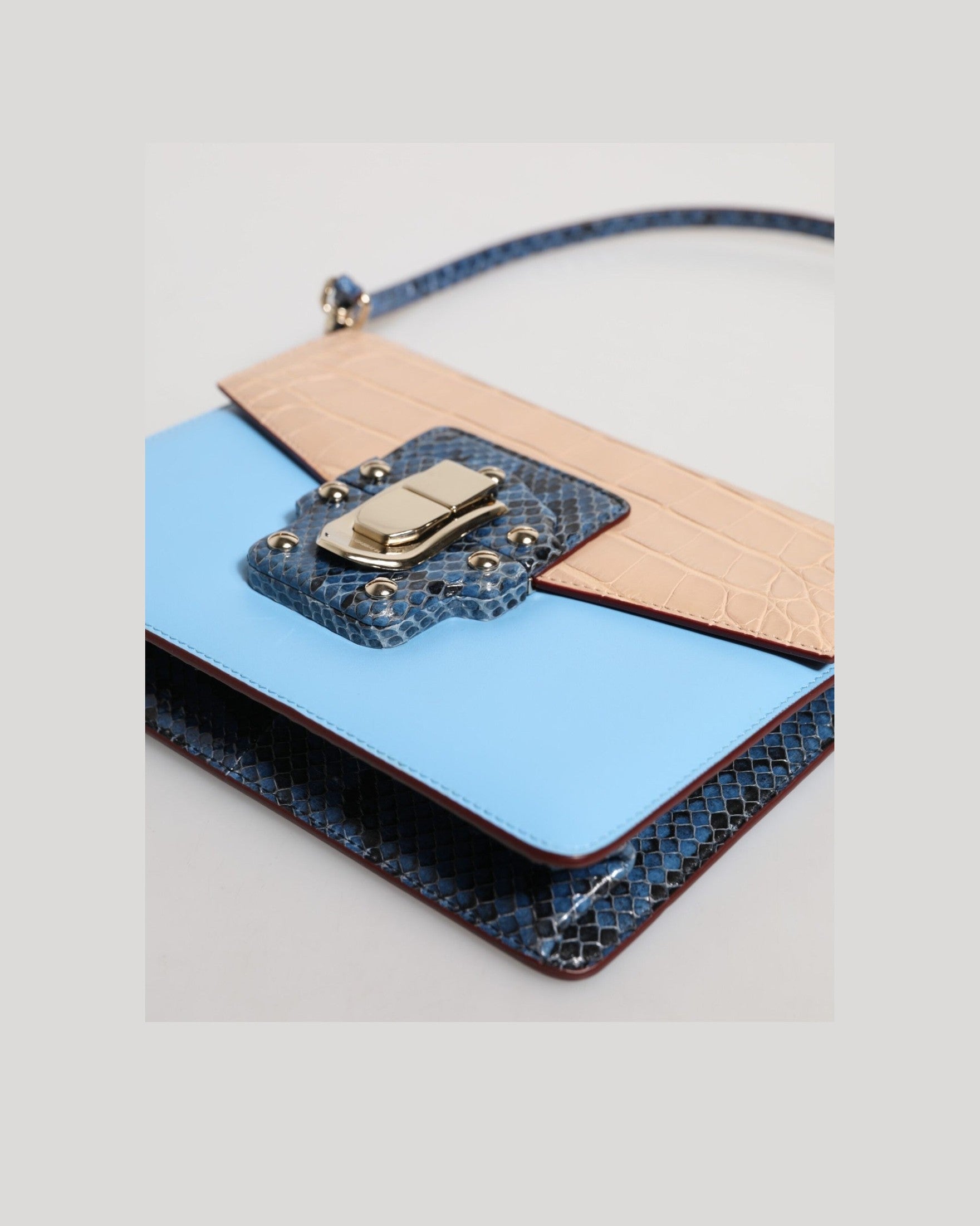 Dolce & Gabbana Blue Leather Beige Exotic Lucia Crossbody Bag Glam Steals