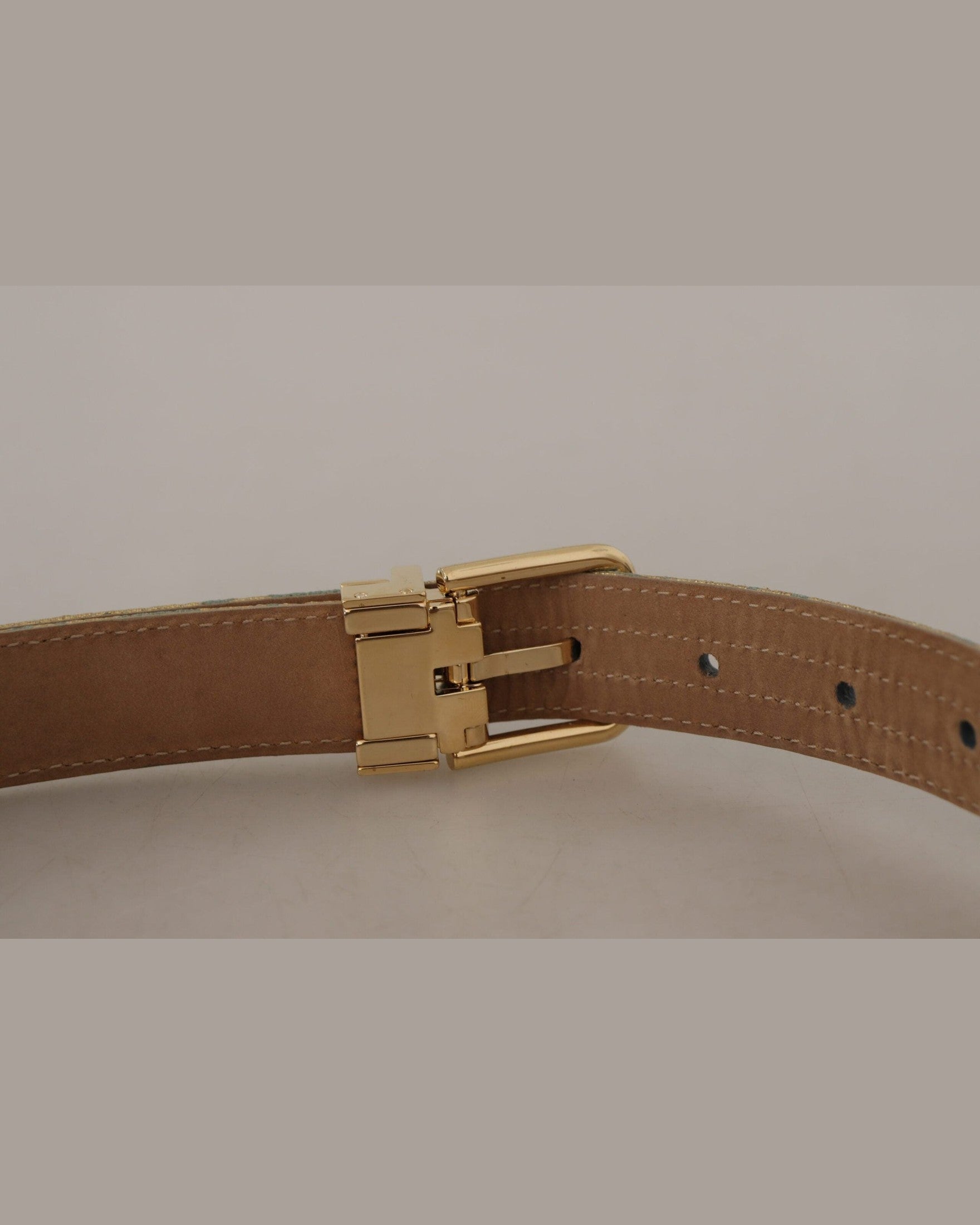 Dolce & Gabbana Blue Leather Jacquard Embossed Gold Metal Buckle Belt Belts