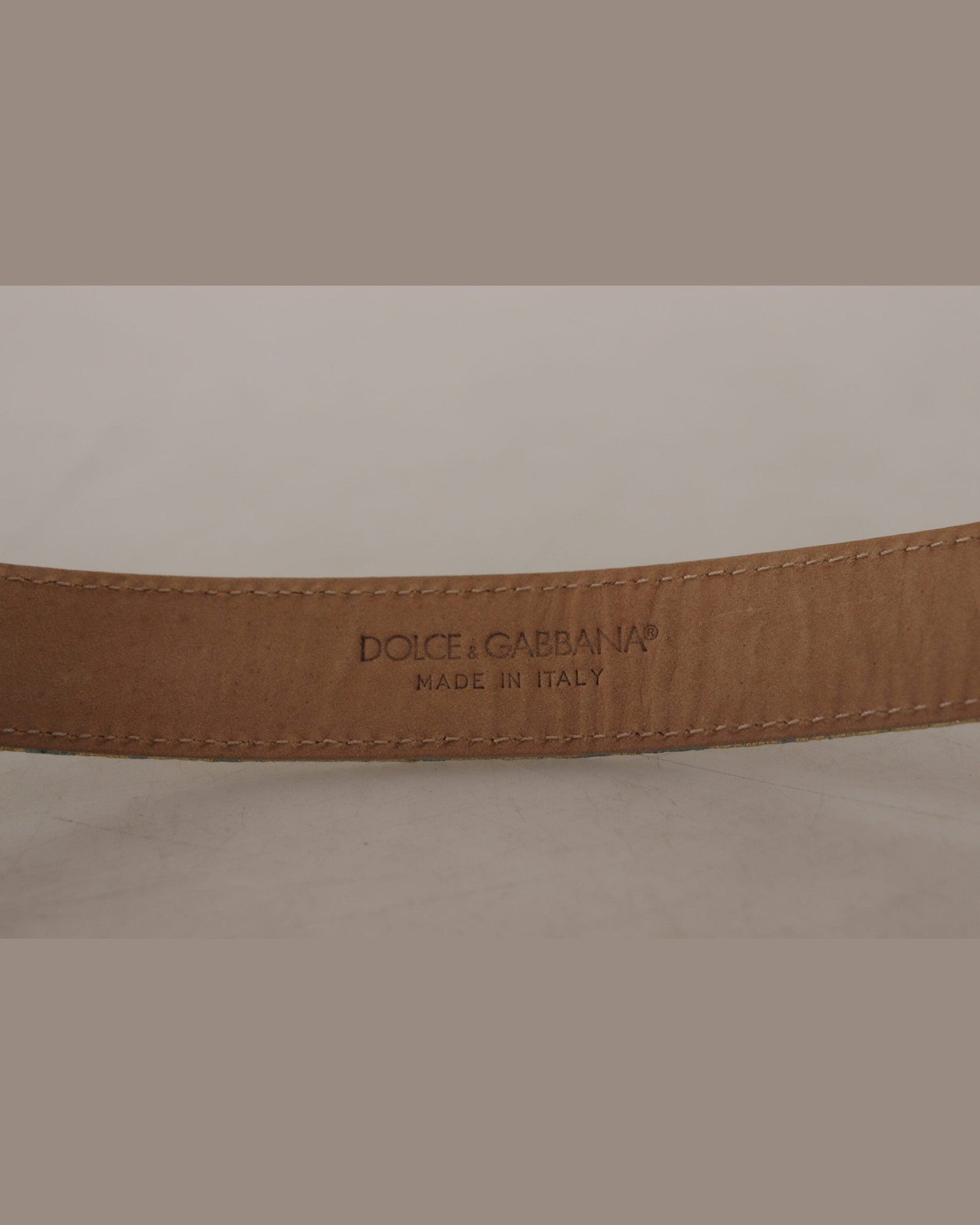 Dolce & Gabbana Blue Leather Jacquard Embossed Gold Metal Buckle Belt Belts