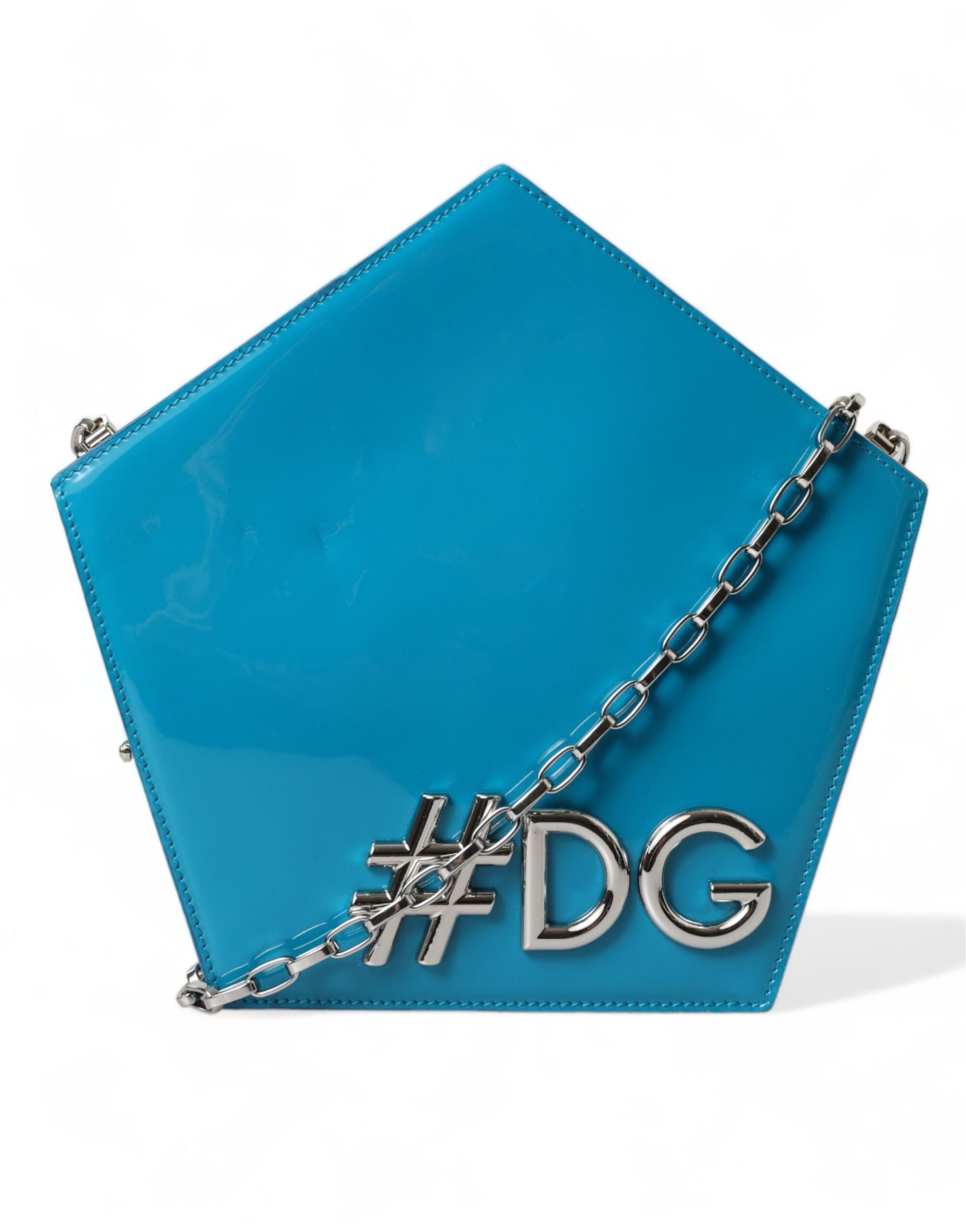 Dolce & Gabbana Blue Leather Patent Hashtag Dg Shoulder Chain Flap Bag Glam Steals