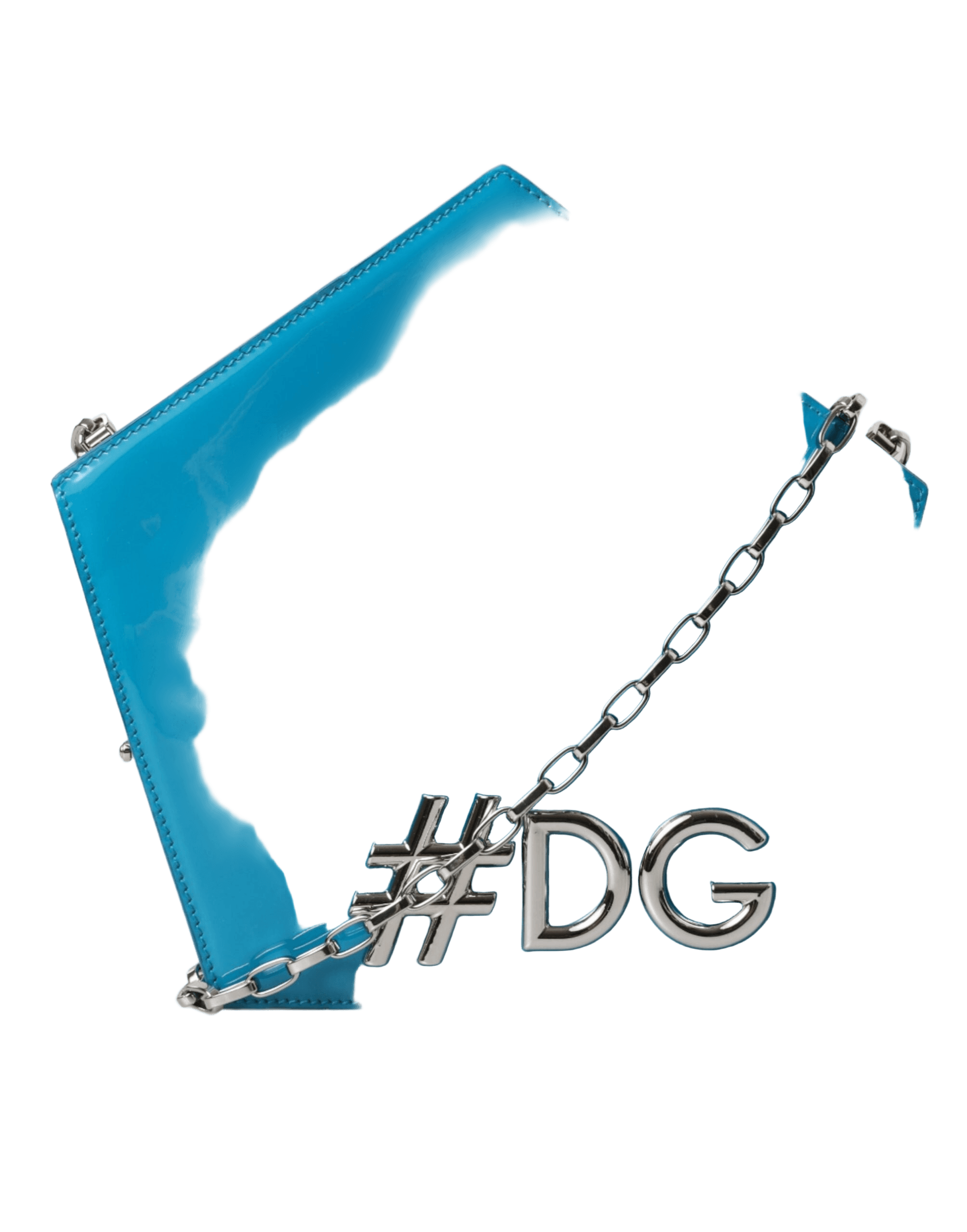 Dolce & Gabbana Blue Leather Patent Hashtag Dg Shoulder Chain Flap Bag