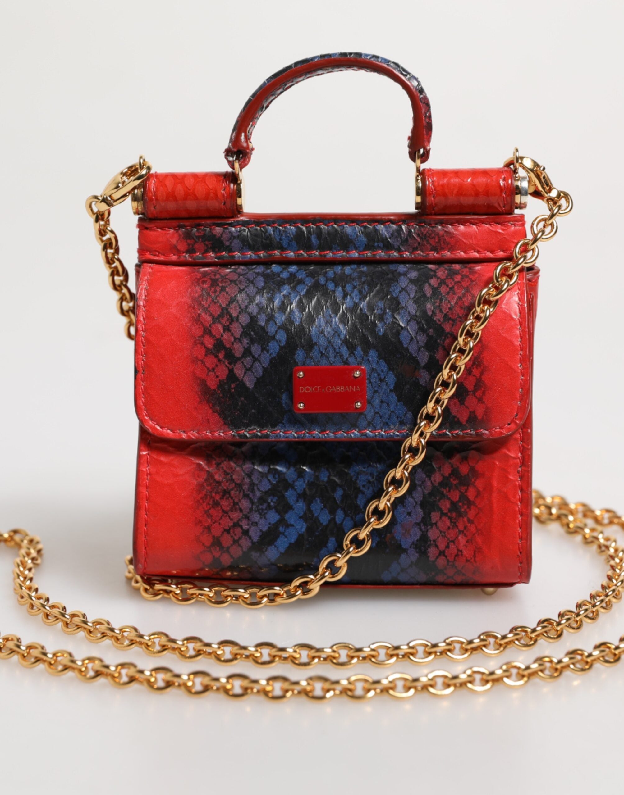 Dolce & Gabbana Blue Leather Red Sicily Crossbody Chain Satchelborse Bag Glam Steals