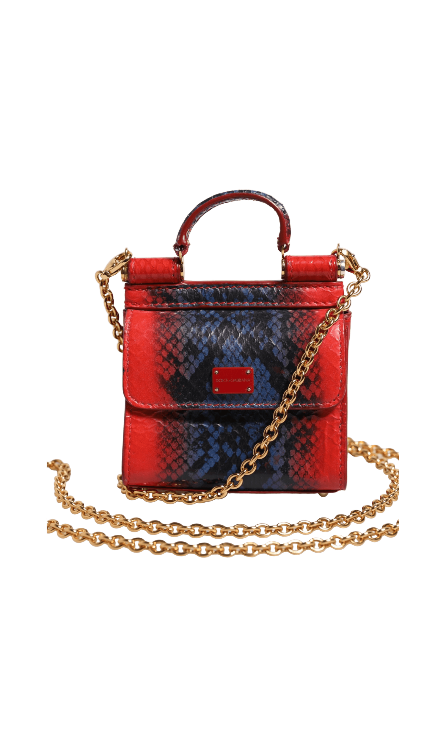 Dolce & Gabbana Blue Leather Red Sicily Crossbody Chain Satchelborse Bag Glam Steals