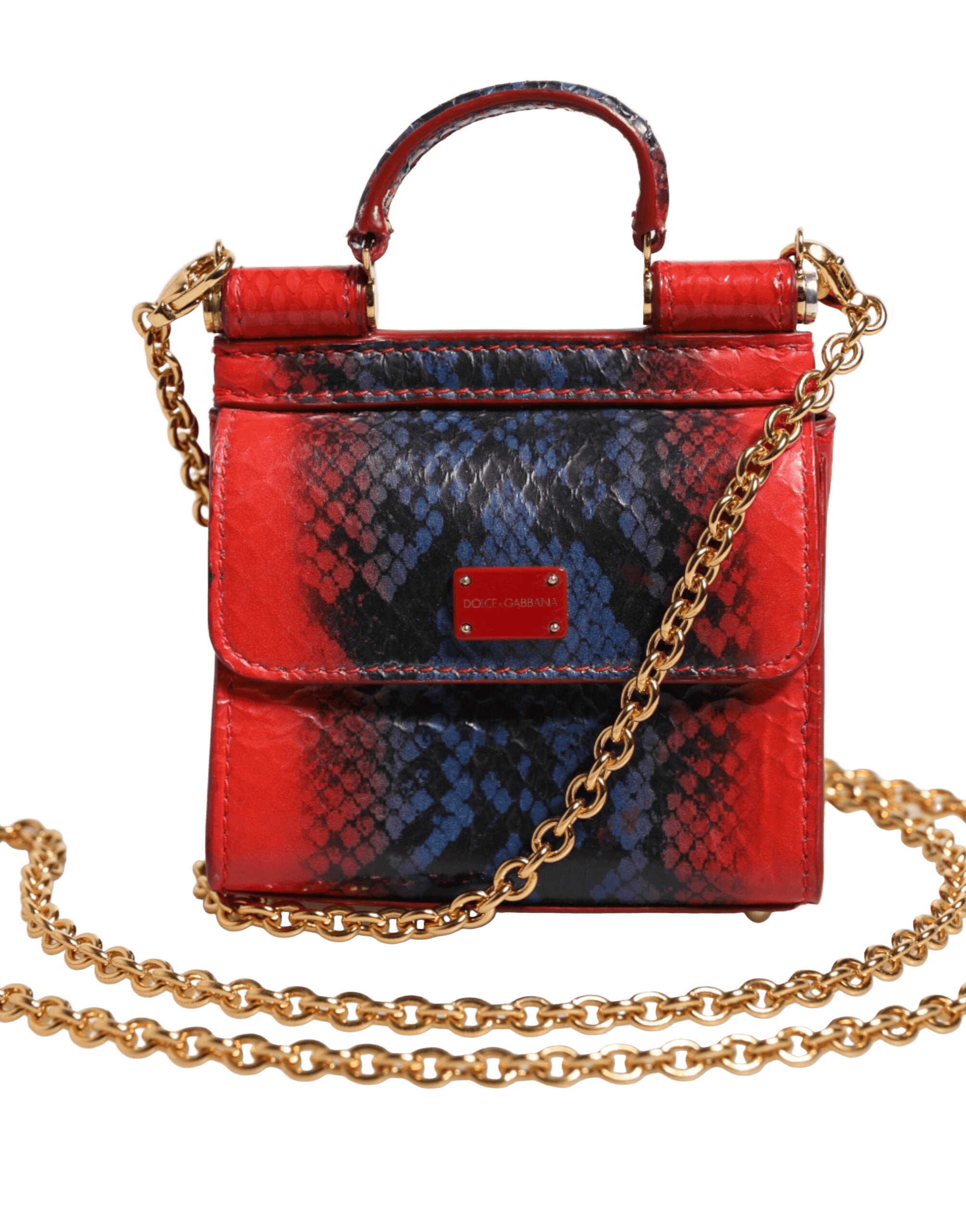 Dolce & Gabbana Blue Leather Red Sicily Crossbody Chain Satchelborse Bag Glam Steals
