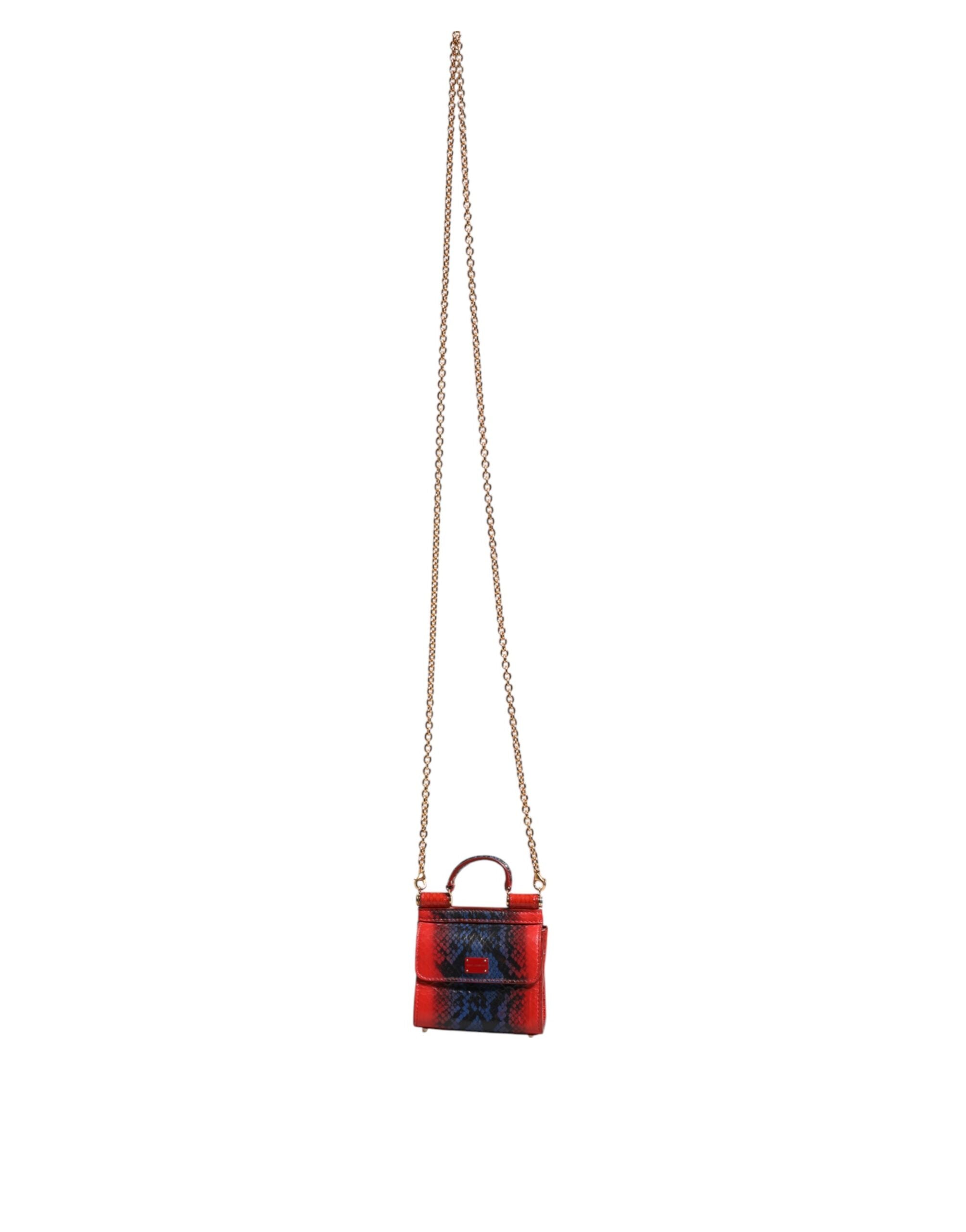 Dolce & Gabbana Blue Leather Red Sicily Crossbody Chain Satchelborse Bag Glam Steals