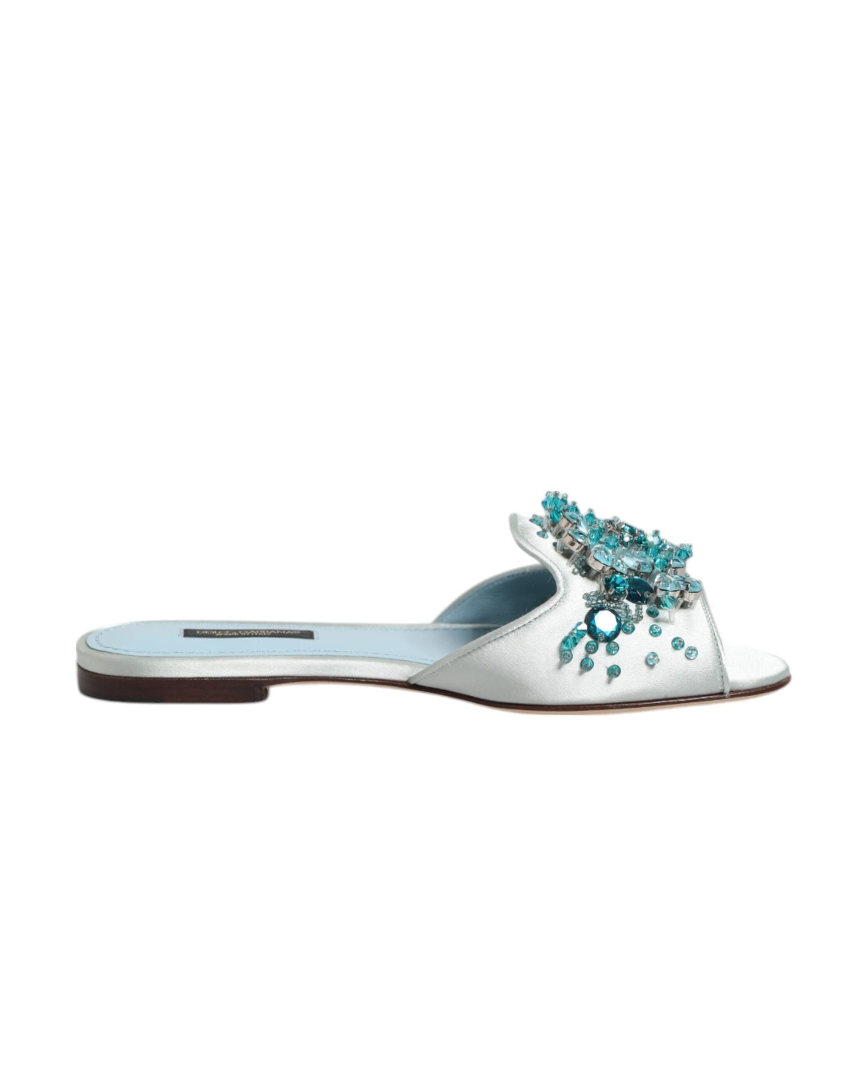 Dolce & Gabbana Blue Leather Silver Bead Embellish Slide Shoes Glam Steals