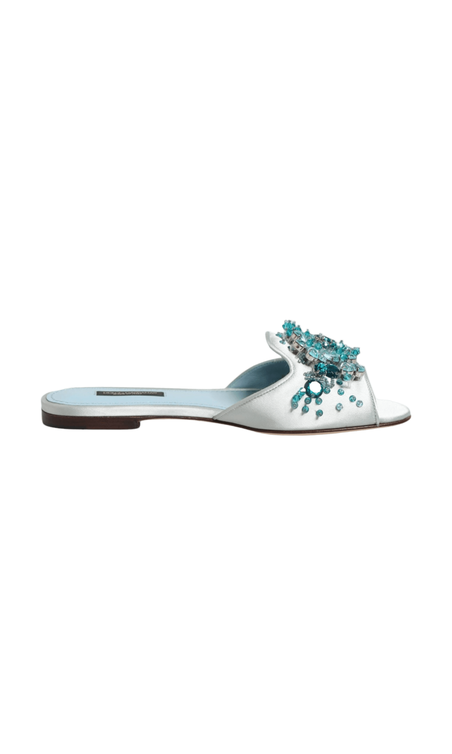 Dolce & Gabbana Blue Leather Silver Bead Embellish Slide Shoes Glam Steals