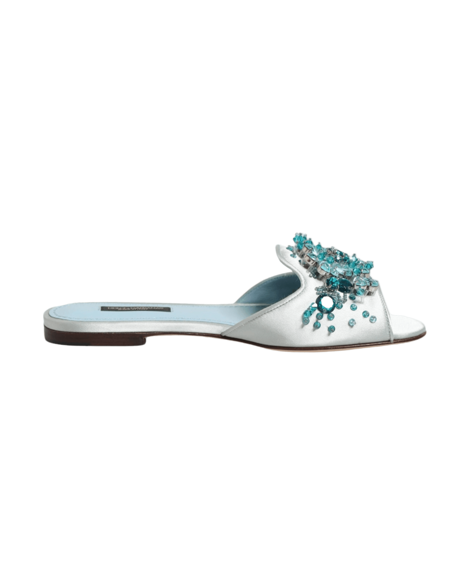 Dolce & Gabbana Blue Leather Silver Bead Embellish Slide Shoes Glam Steals