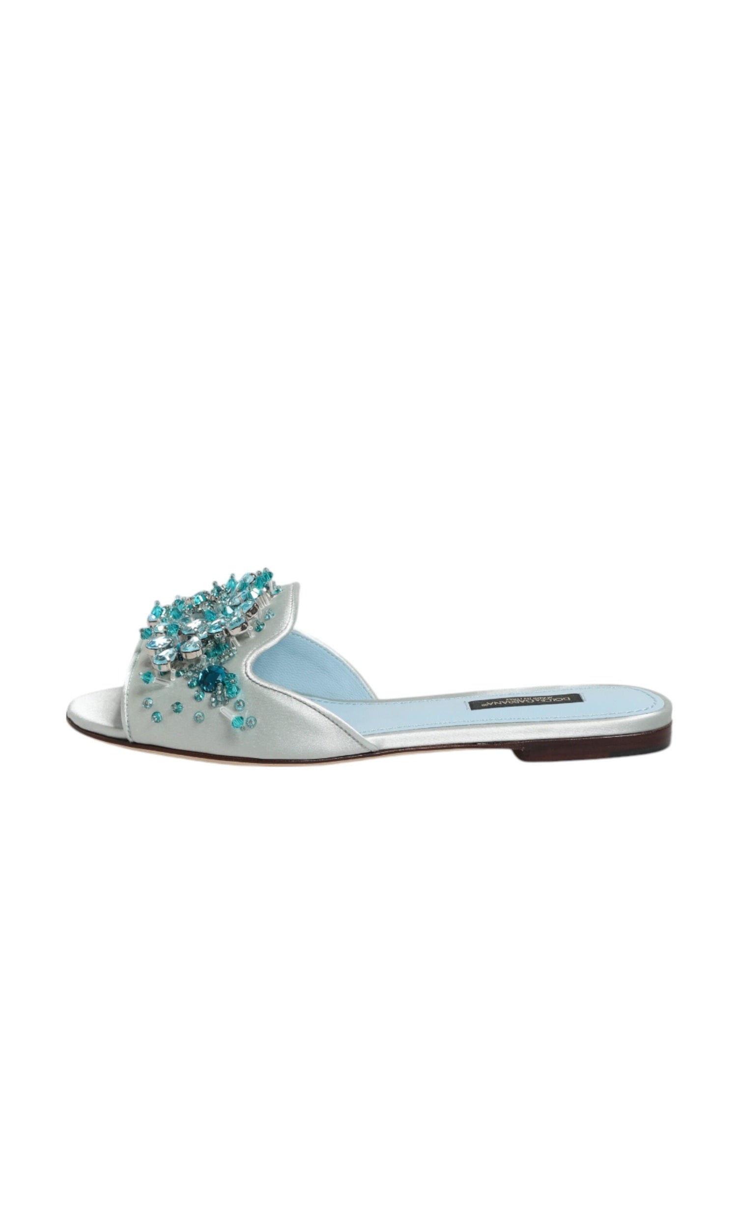 Dolce & Gabbana Blue Leather Silver Bead Embellish Slide Shoes Glam Steals