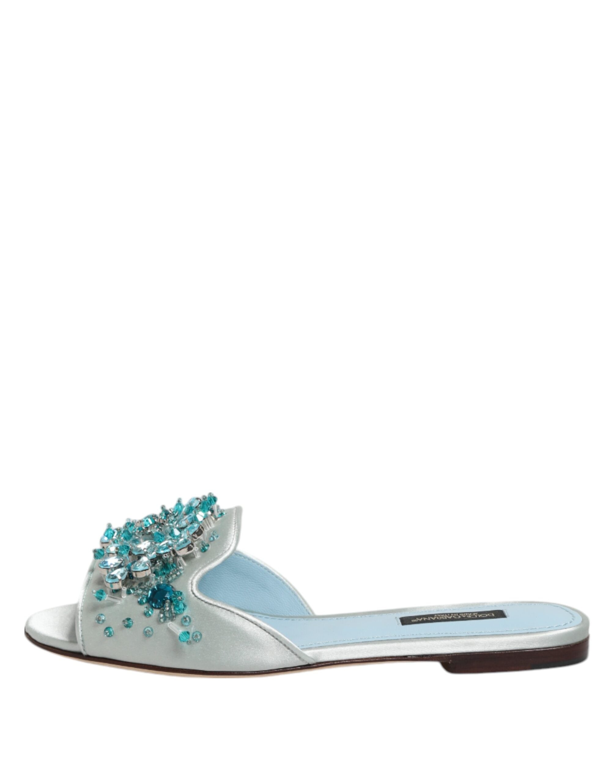 Dolce & Gabbana Blue Leather Silver Bead Embellish Slide Shoes Glam Steals