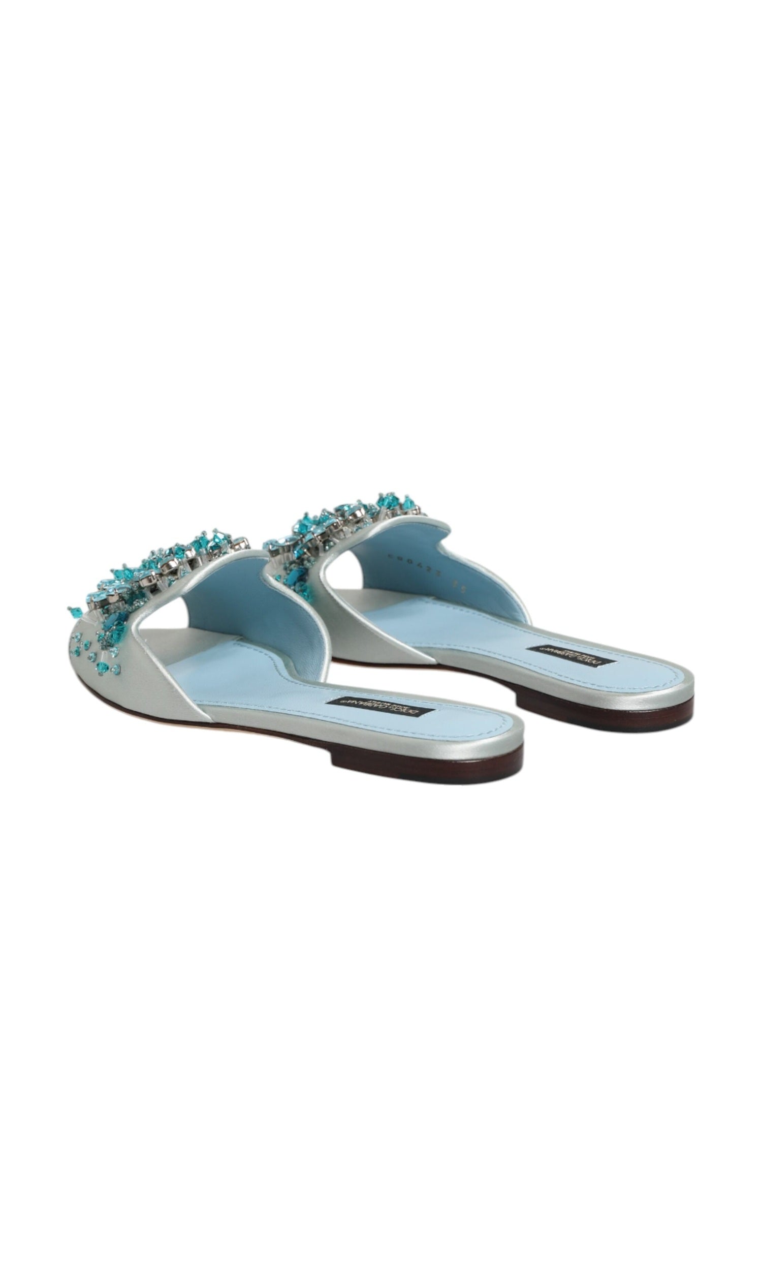 Dolce & Gabbana Blue Leather Silver Bead Embellish Slide Shoes Glam Steals