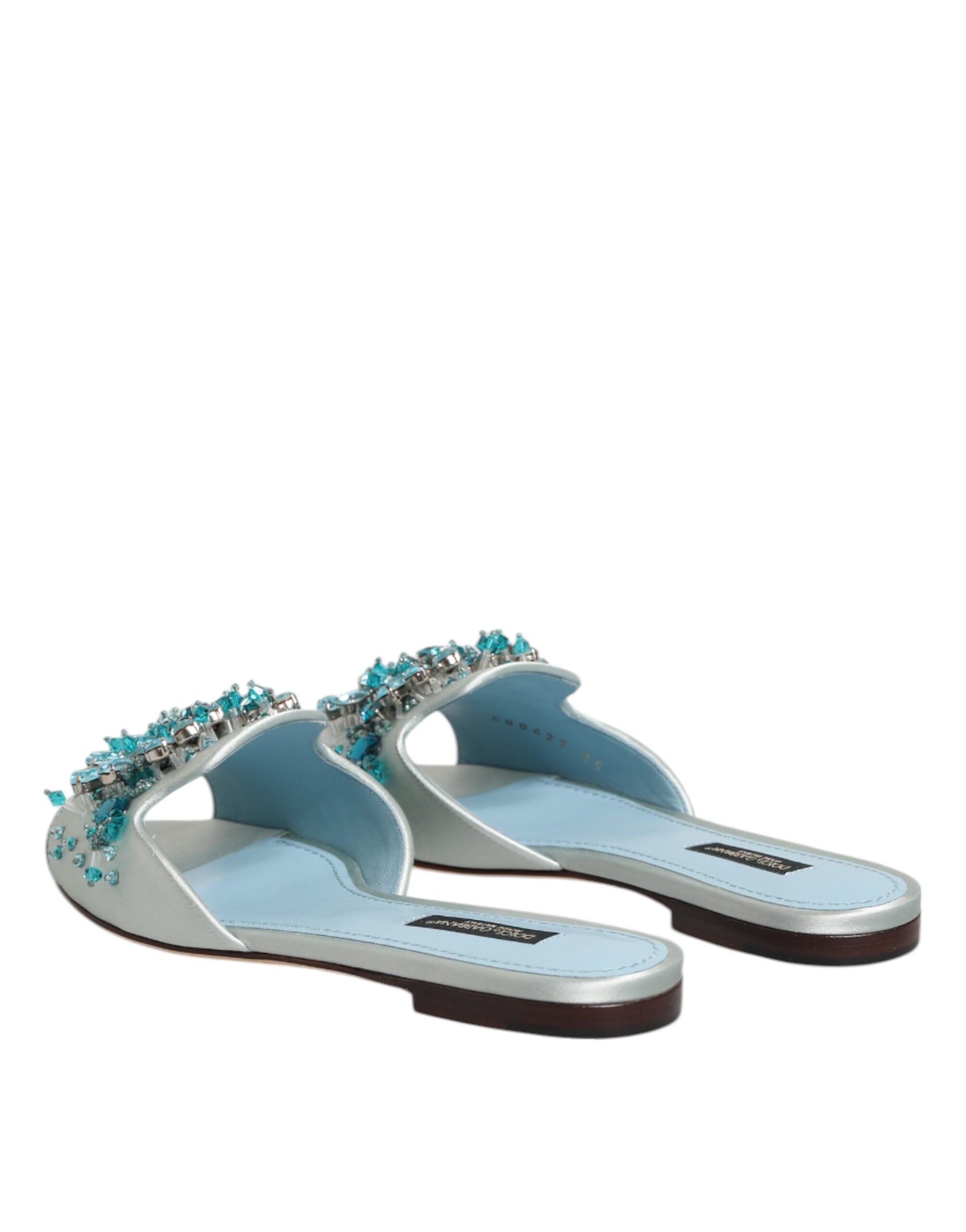 Dolce & Gabbana Blue Leather Silver Bead Embellish Slide Shoes Glam Steals