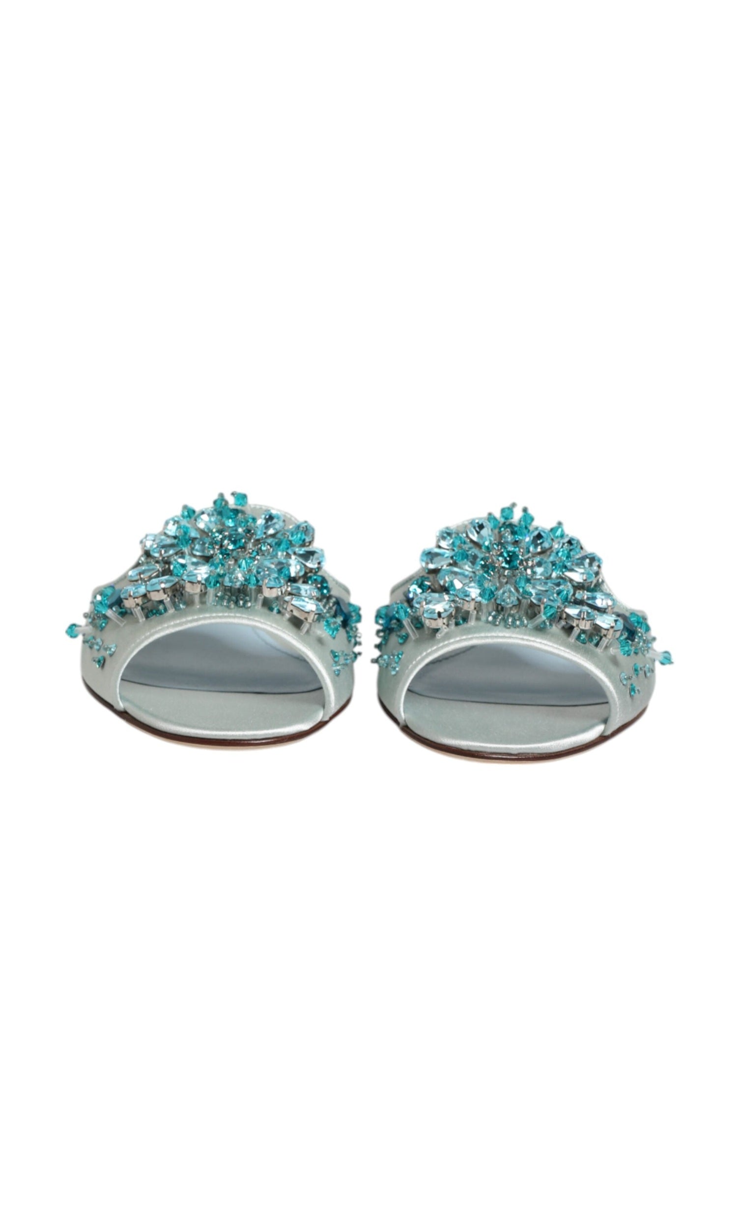 Dolce & Gabbana Blue Leather Silver Bead Embellish Slide Shoes Glam Steals