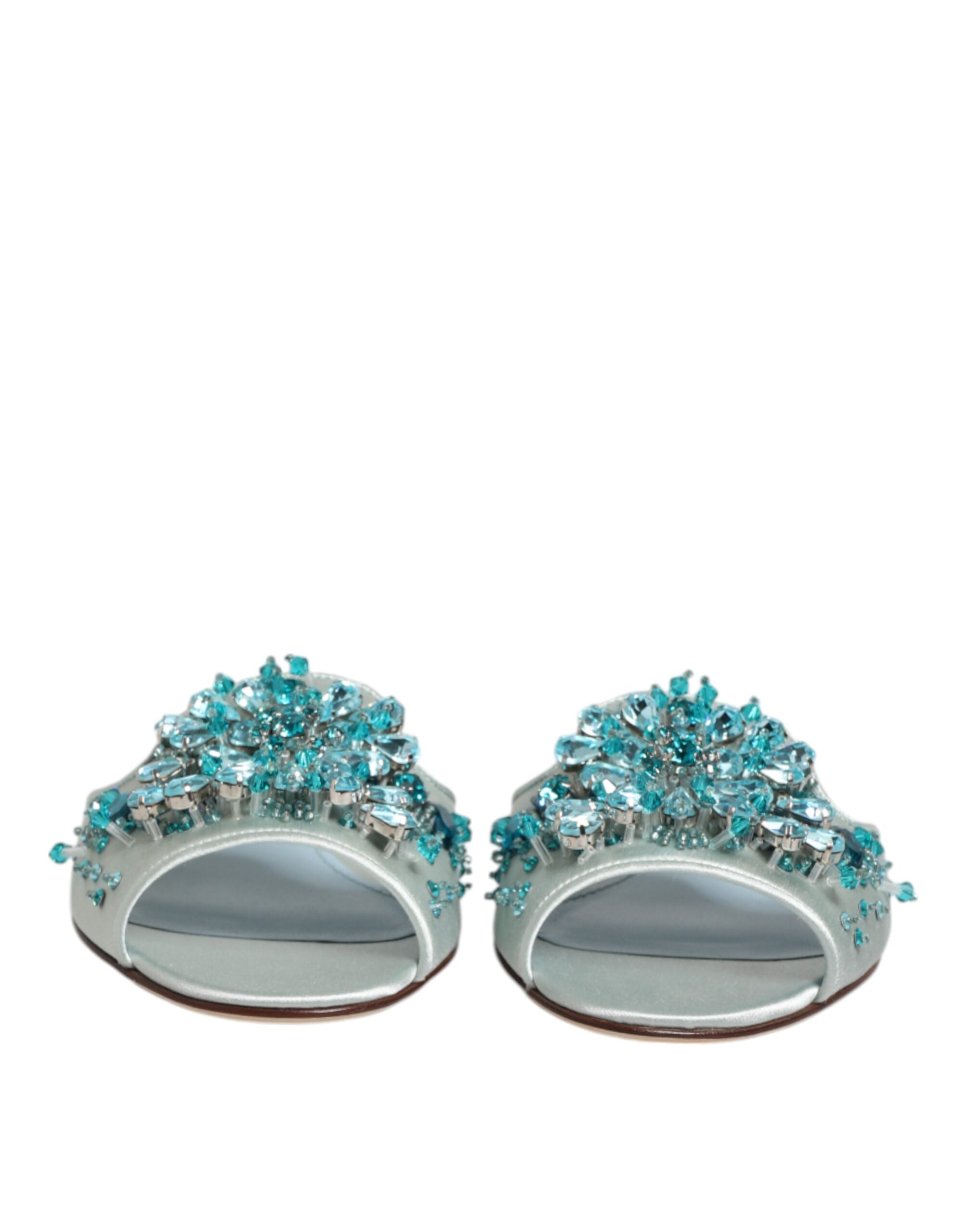 Dolce & Gabbana Blue Leather Silver Bead Embellish Slide Shoes Glam Steals