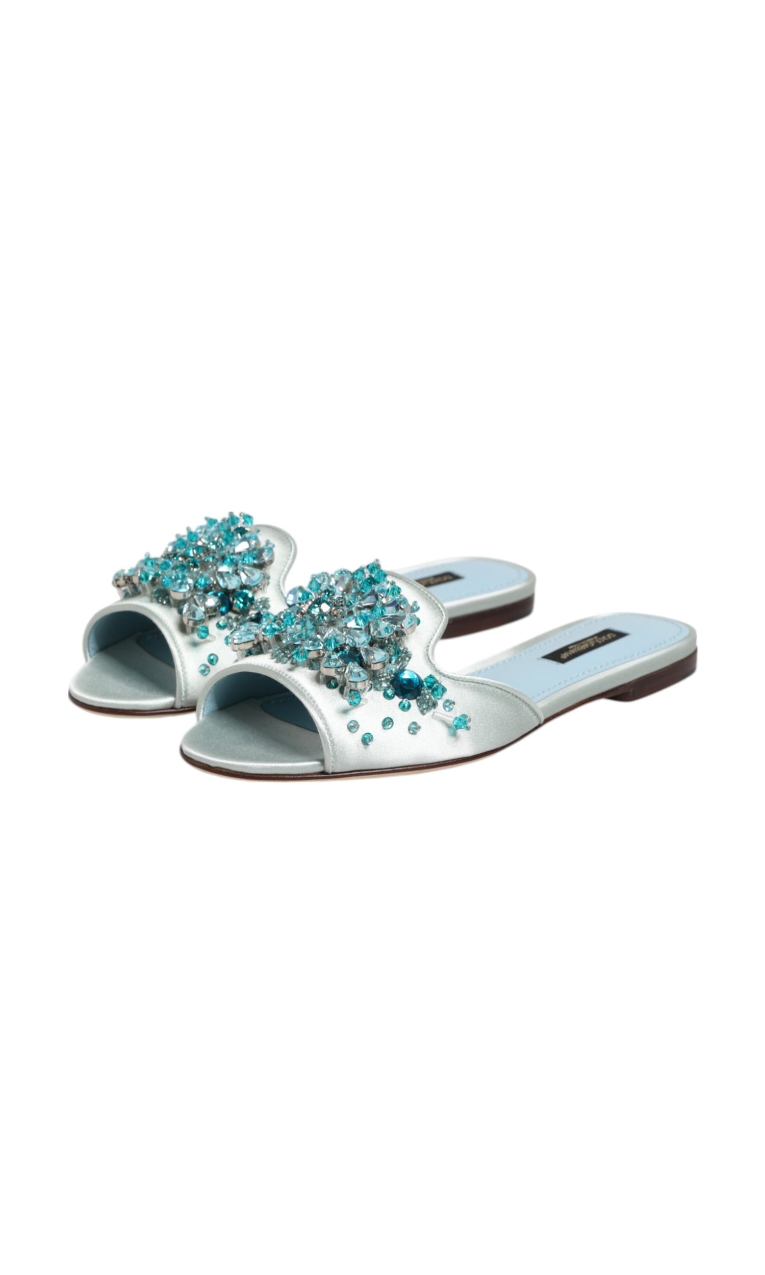 Dolce & Gabbana Blue Leather Silver Bead Embellish Slide Shoes Glam Steals
