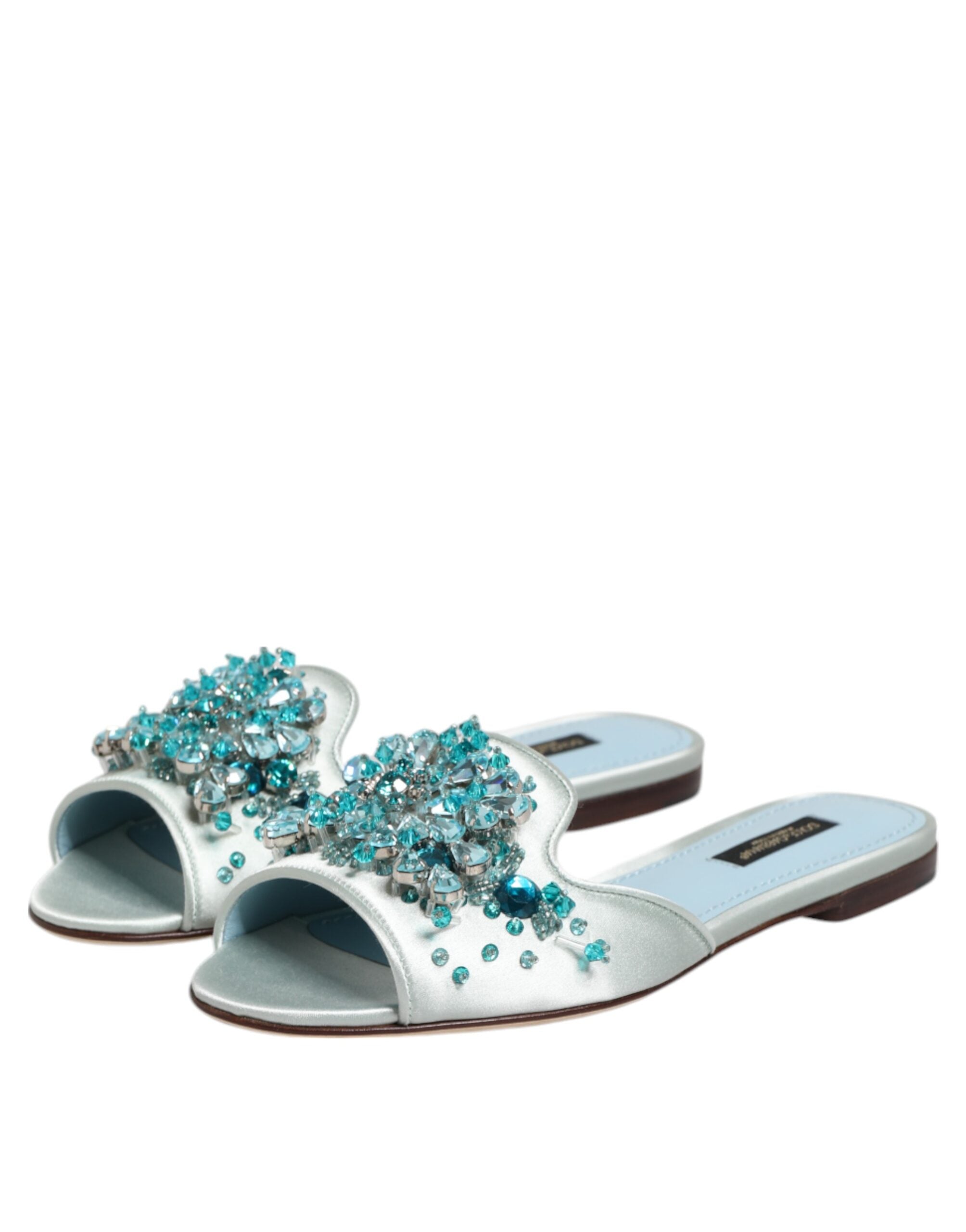 Dolce & Gabbana Blue Leather Silver Bead Embellish Slide Shoes Glam Steals