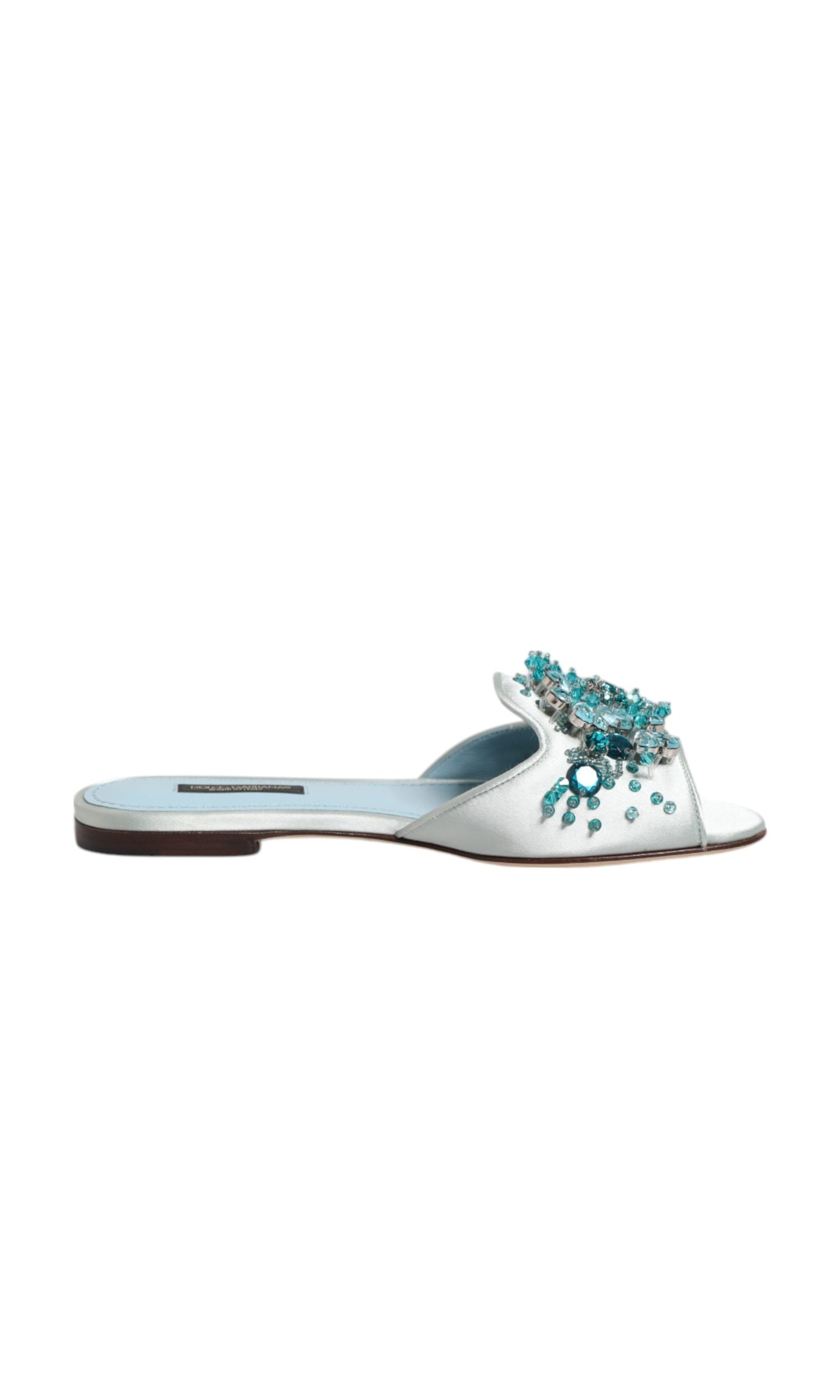 Dolce & Gabbana Blue Leather Silver Bead Embellish Slide Shoes Glam Steals