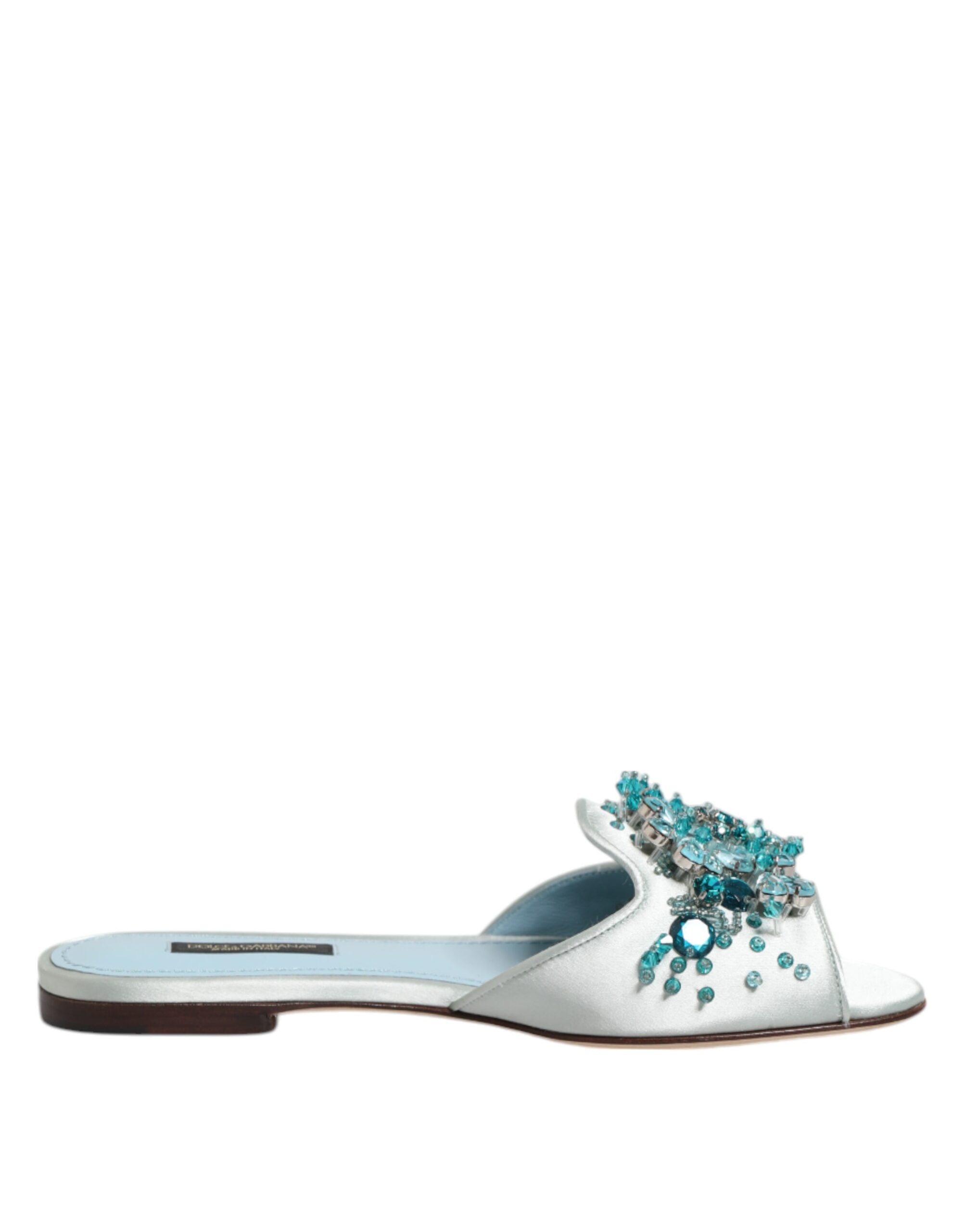 Dolce & Gabbana Blue Leather Silver Bead Embellish Slide Shoes Glam Steals