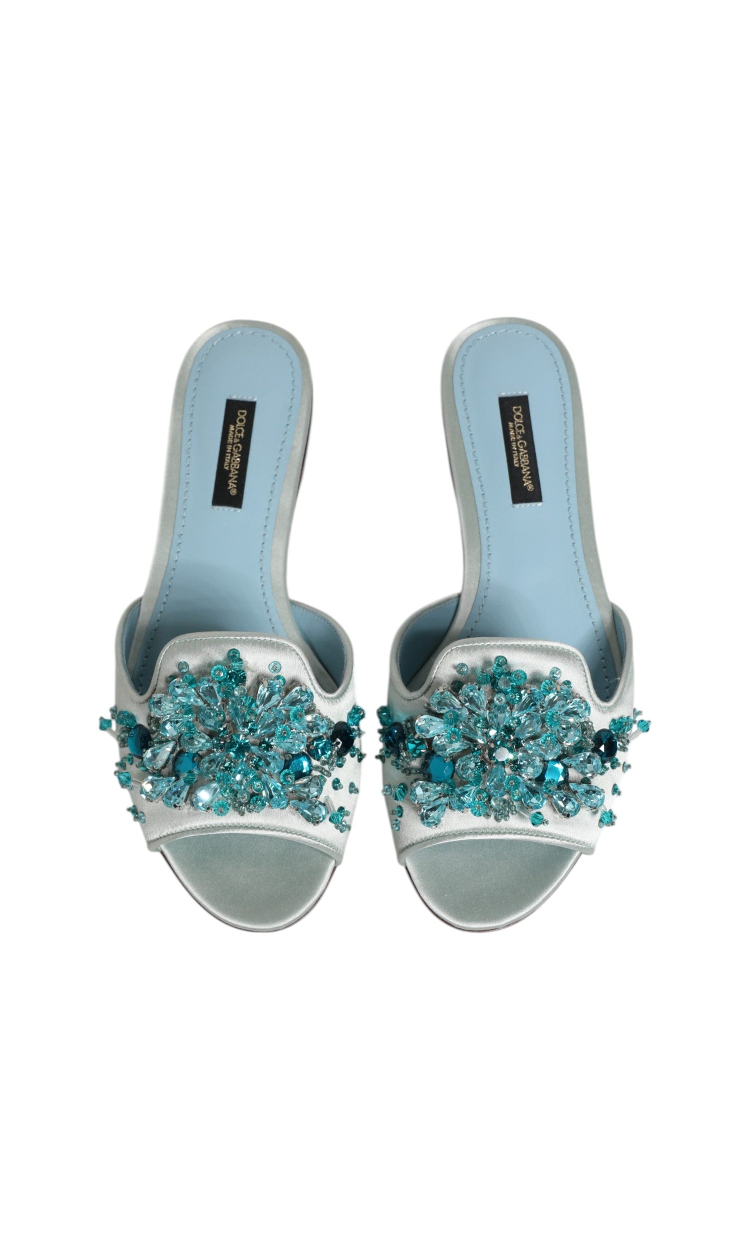 Dolce & Gabbana Blue Leather Silver Bead Embellish Slide Shoes Glam Steals
