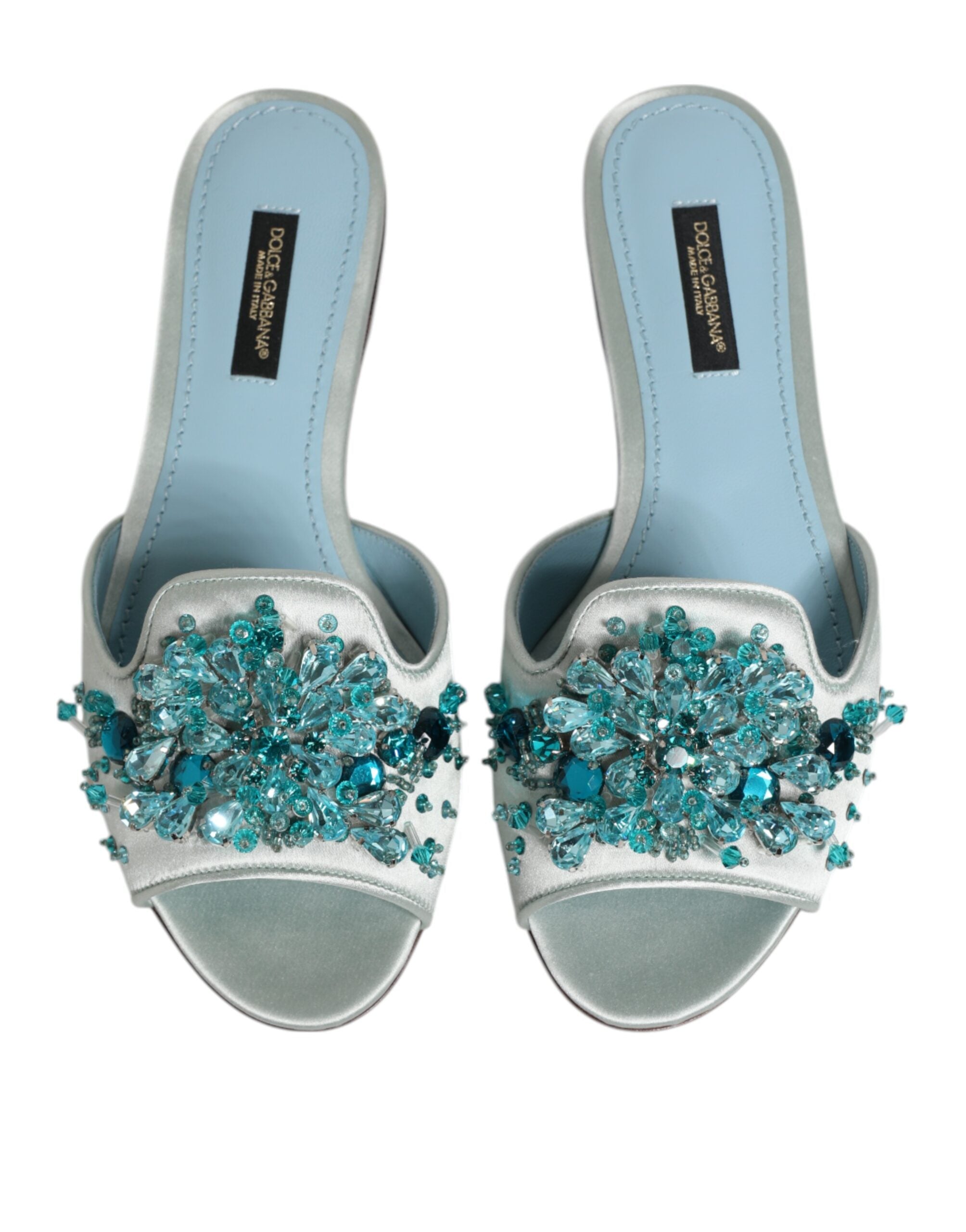 Dolce & Gabbana Blue Leather Silver Bead Embellish Slide Shoes Glam Steals