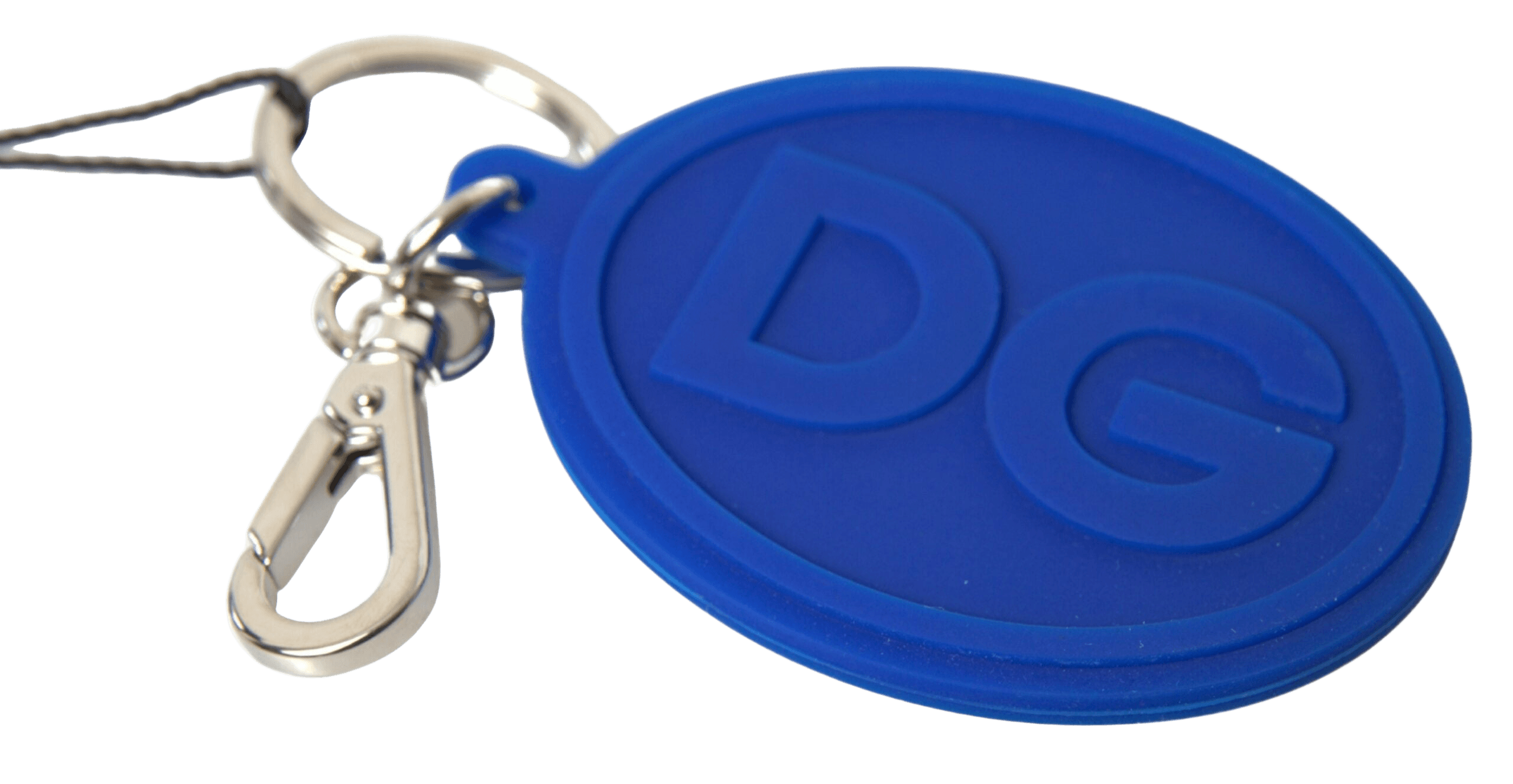 Dolce & Gabbana Blue Rubber Dg Logo Silver Brass Metal Keyring Keychain Glam Steals