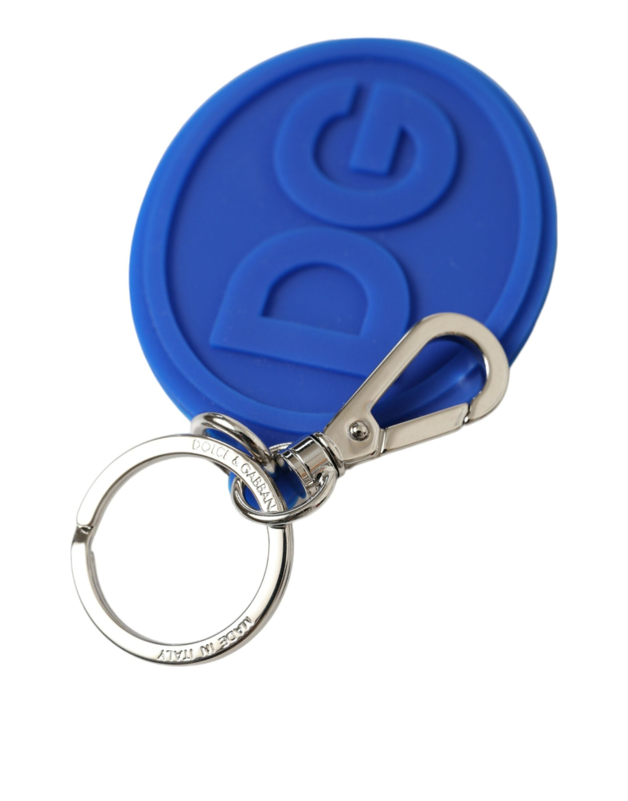 Dolce & Gabbana Blue Rubber Dg Logo Silver Brass Metal Keyring Keychain Glam Steals