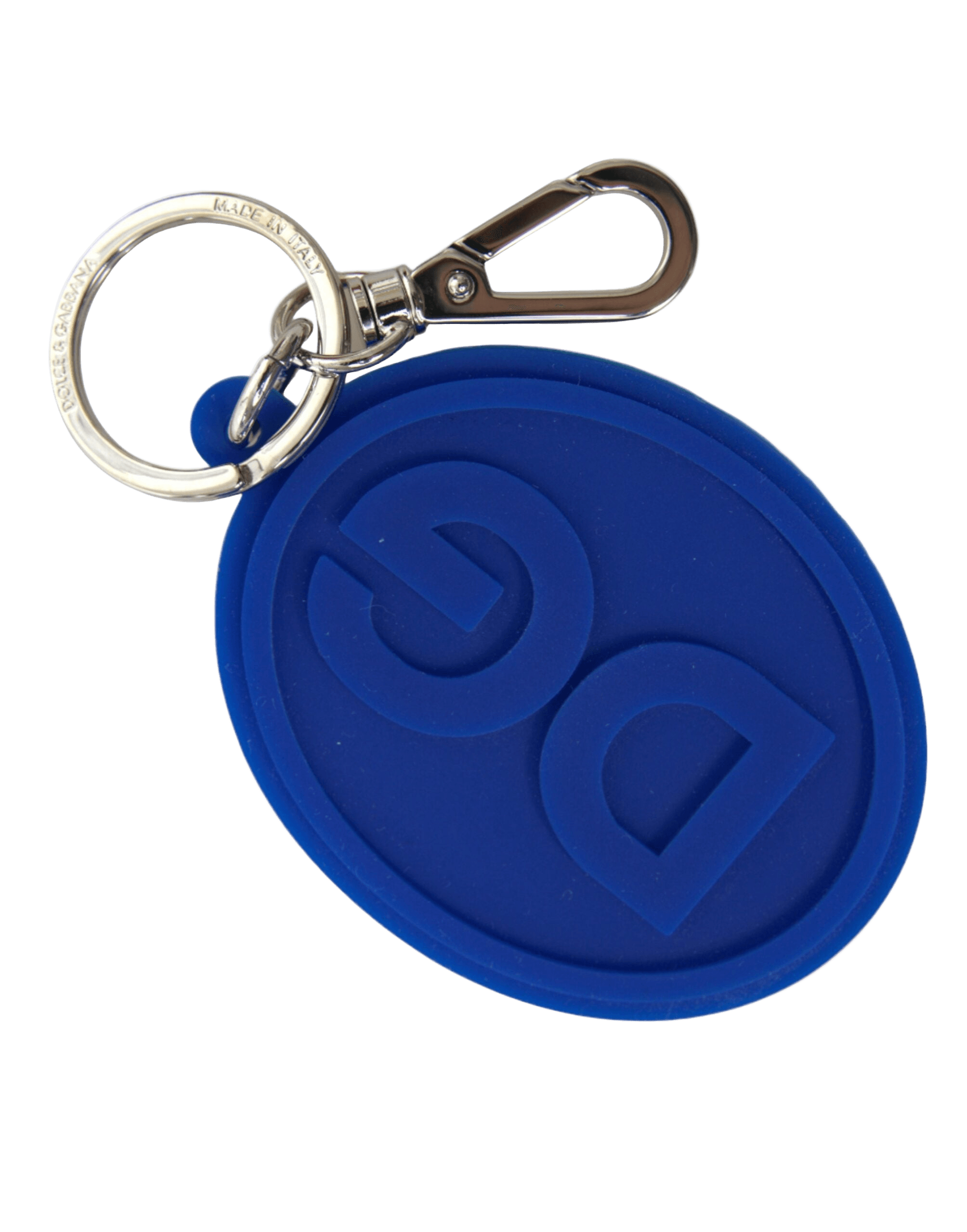 Dolce & Gabbana Blue Rubber Dg Logo Silver Brass Metal Keyring Keychain Glam Steals