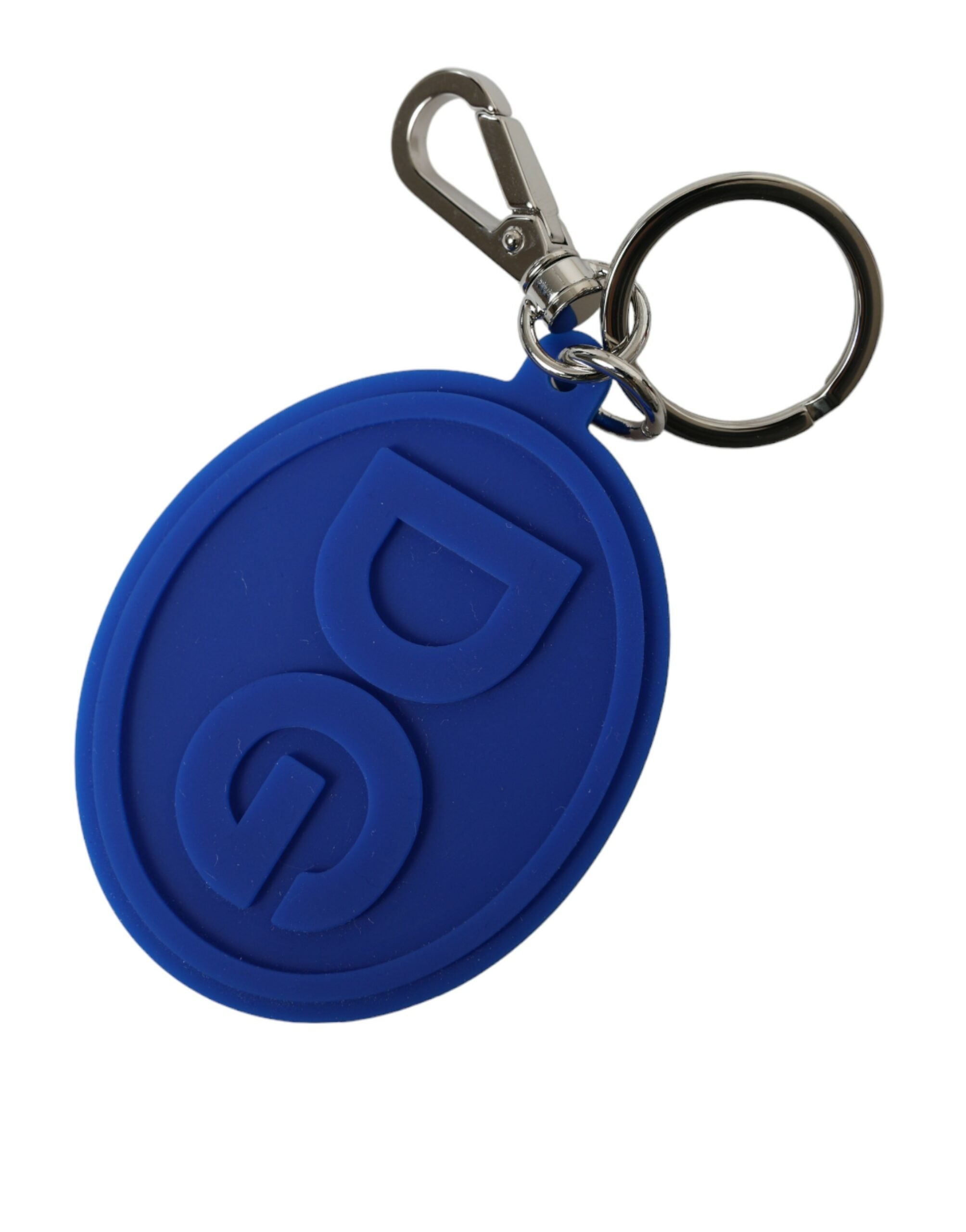 Dolce & Gabbana Blue Rubber Dg Logo Silver Brass Metal Keyring Keychain Glam Steals