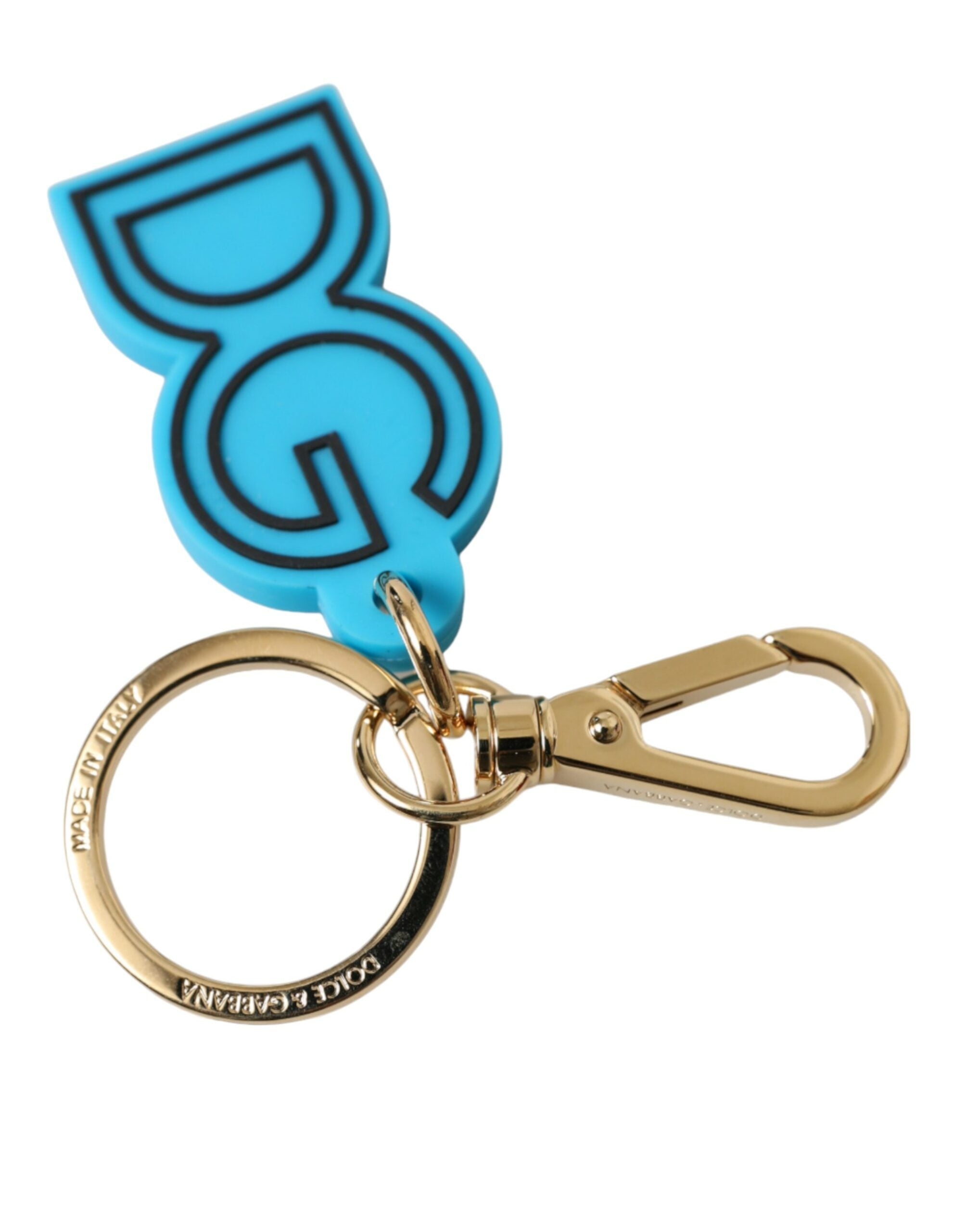 Dolce & Gabbana Blue Rubber Gold Tone Metal Dg Logo Keyring Keychain Glam Steals