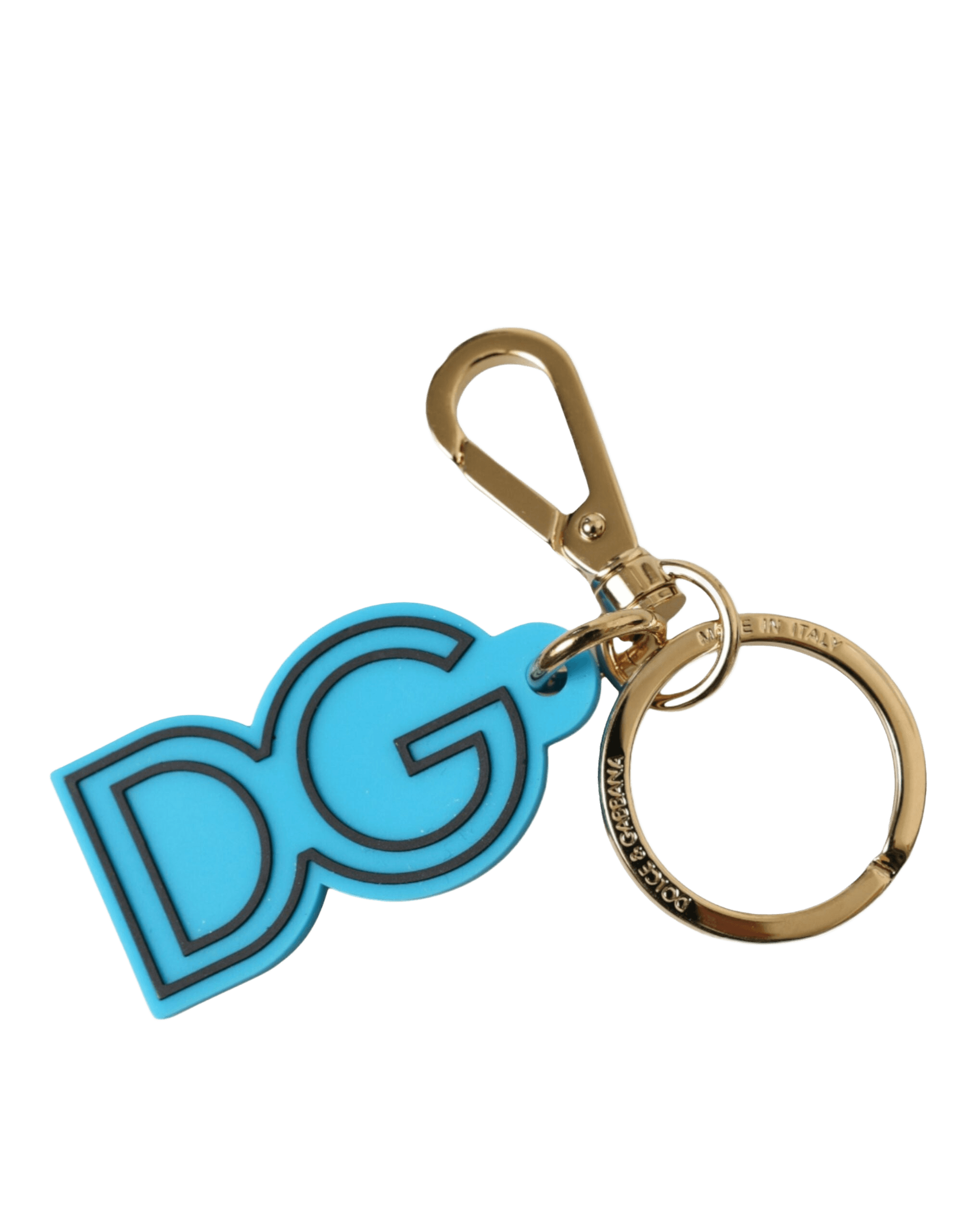 Dolce & Gabbana Blue Rubber Gold Tone Metal Dg Logo Keyring Keychain Glam Steals