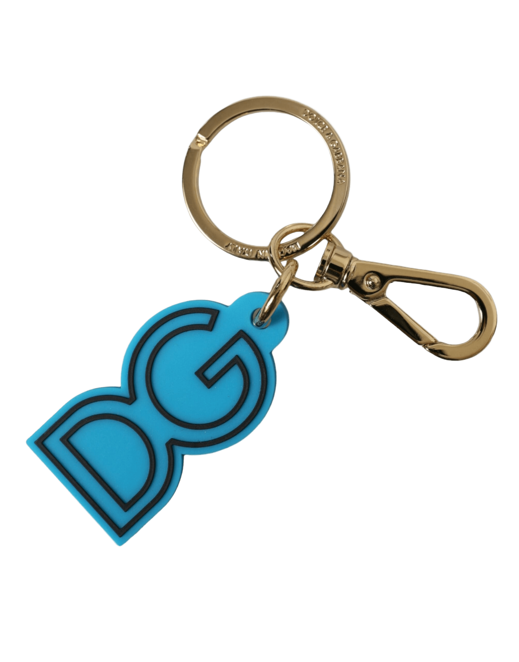 Dolce & Gabbana Blue Rubber Gold Tone Metal Dg Logo Keyring Keychain Glam Steals