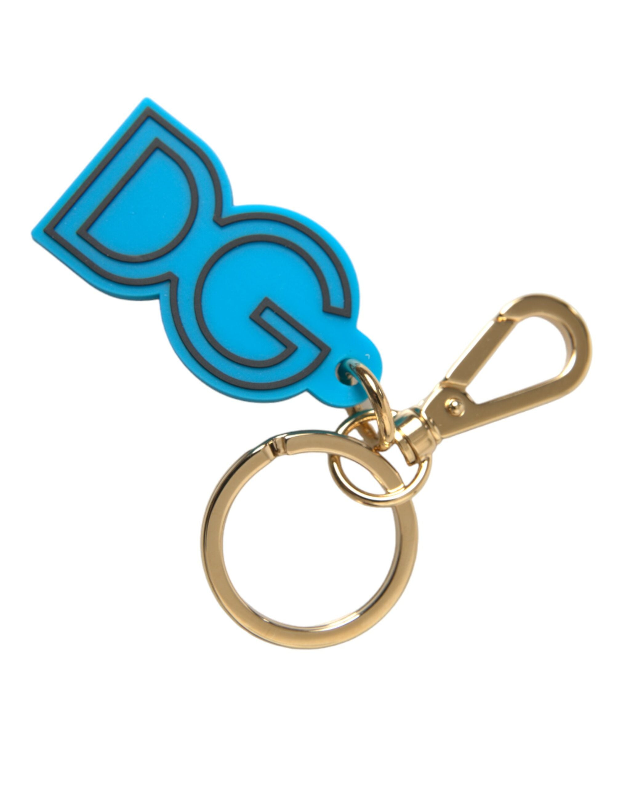 Dolce & Gabbana Blue Rubber Gold Tone Metal Dg Logo Keyring Keychain Glam Steals