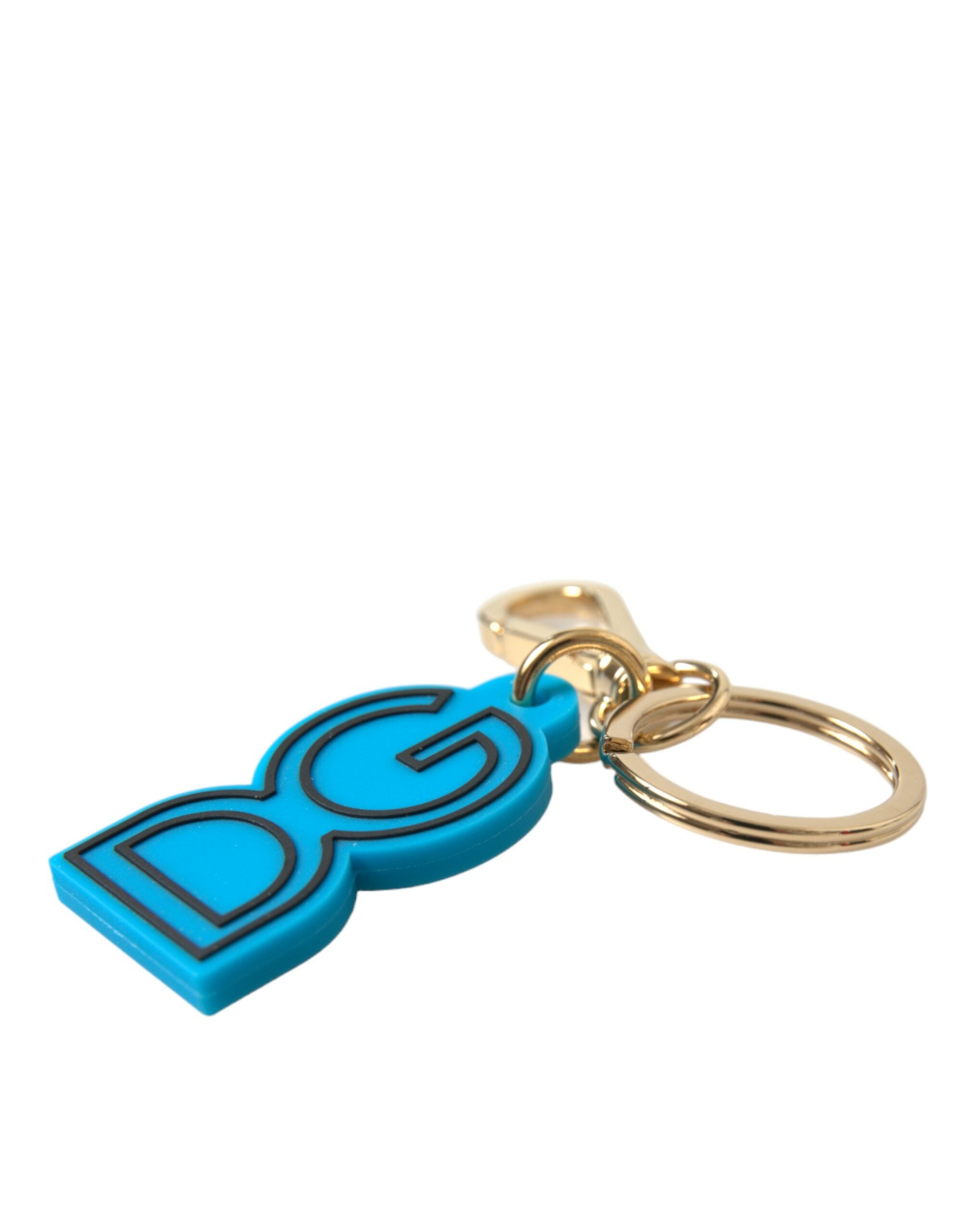 Dolce & Gabbana Blue Rubber Gold Tone Metal Dg Logo Keyring Keychain Glam Steals