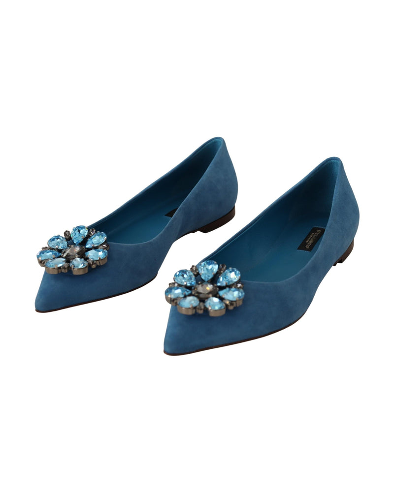 Dolce & Gabbana Blue Suede Crystals Loafers Flats Shoes Glam Steals