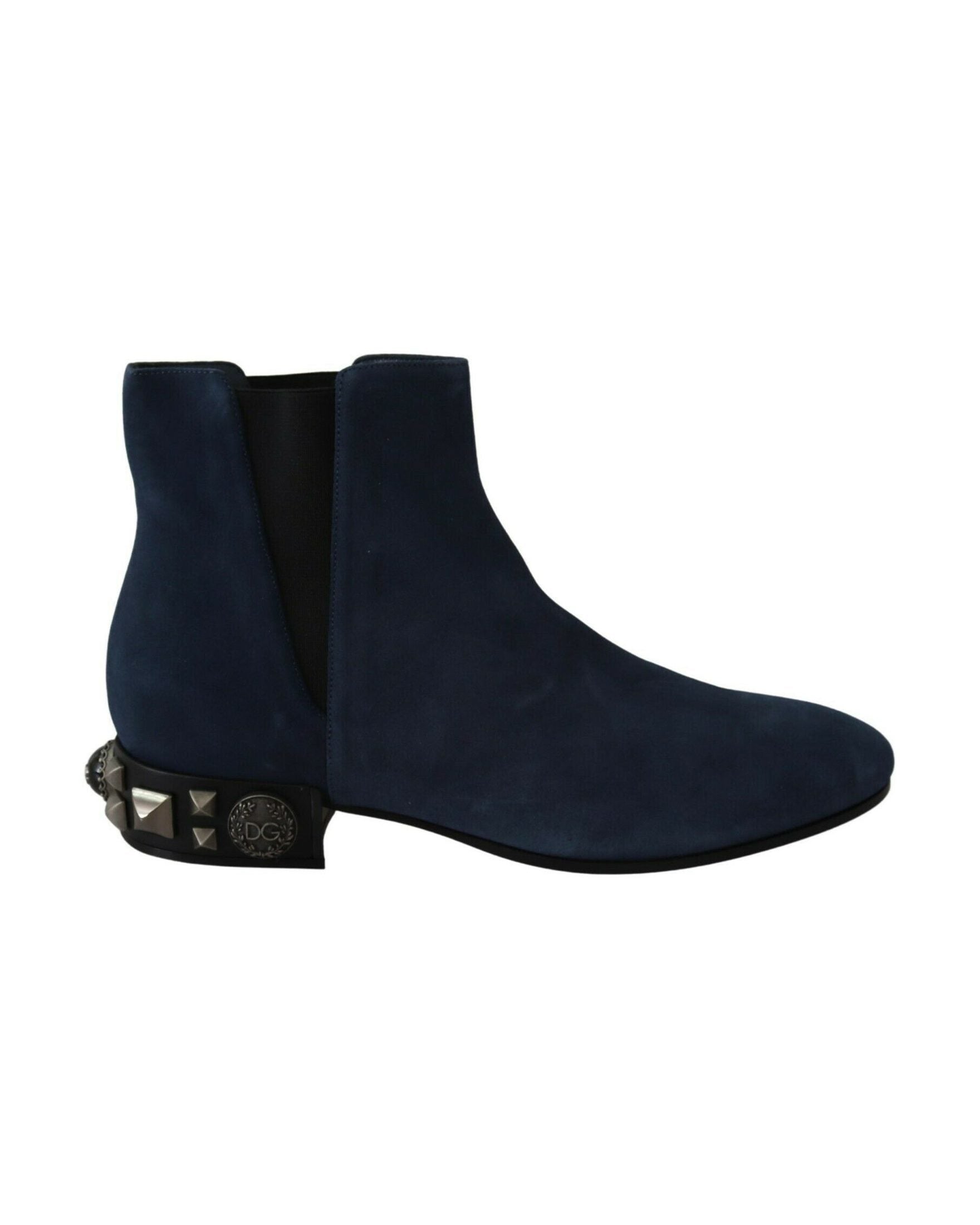 Dolce & Gabbana Blue Suede Embellished Studded Boots Boots