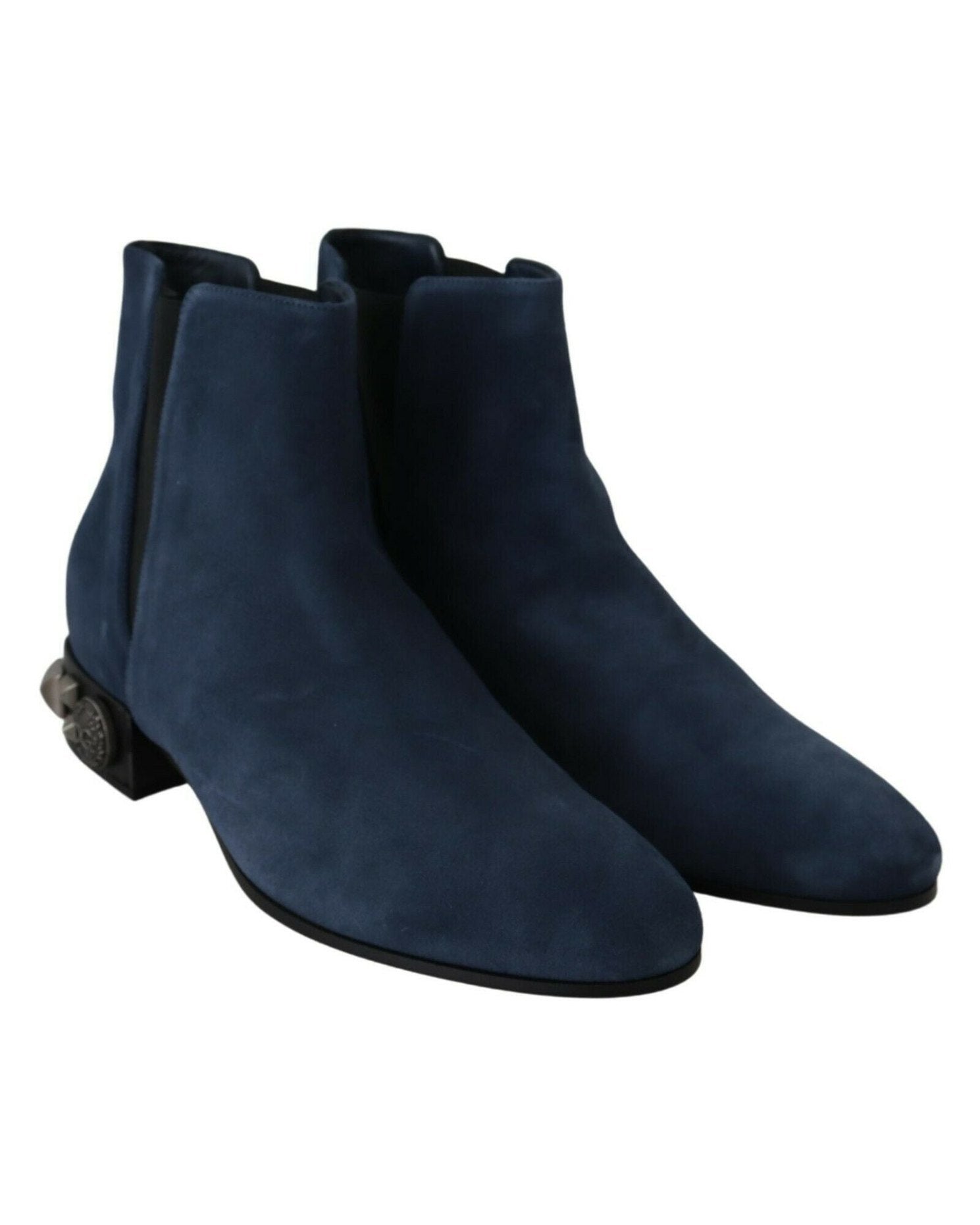 Dolce & Gabbana Blue Suede Embellished Studded Boots Boots