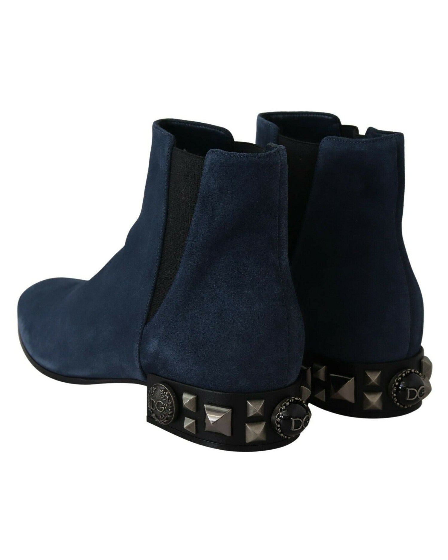 Dolce & Gabbana Blue Suede Embellished Studded Boots Boots