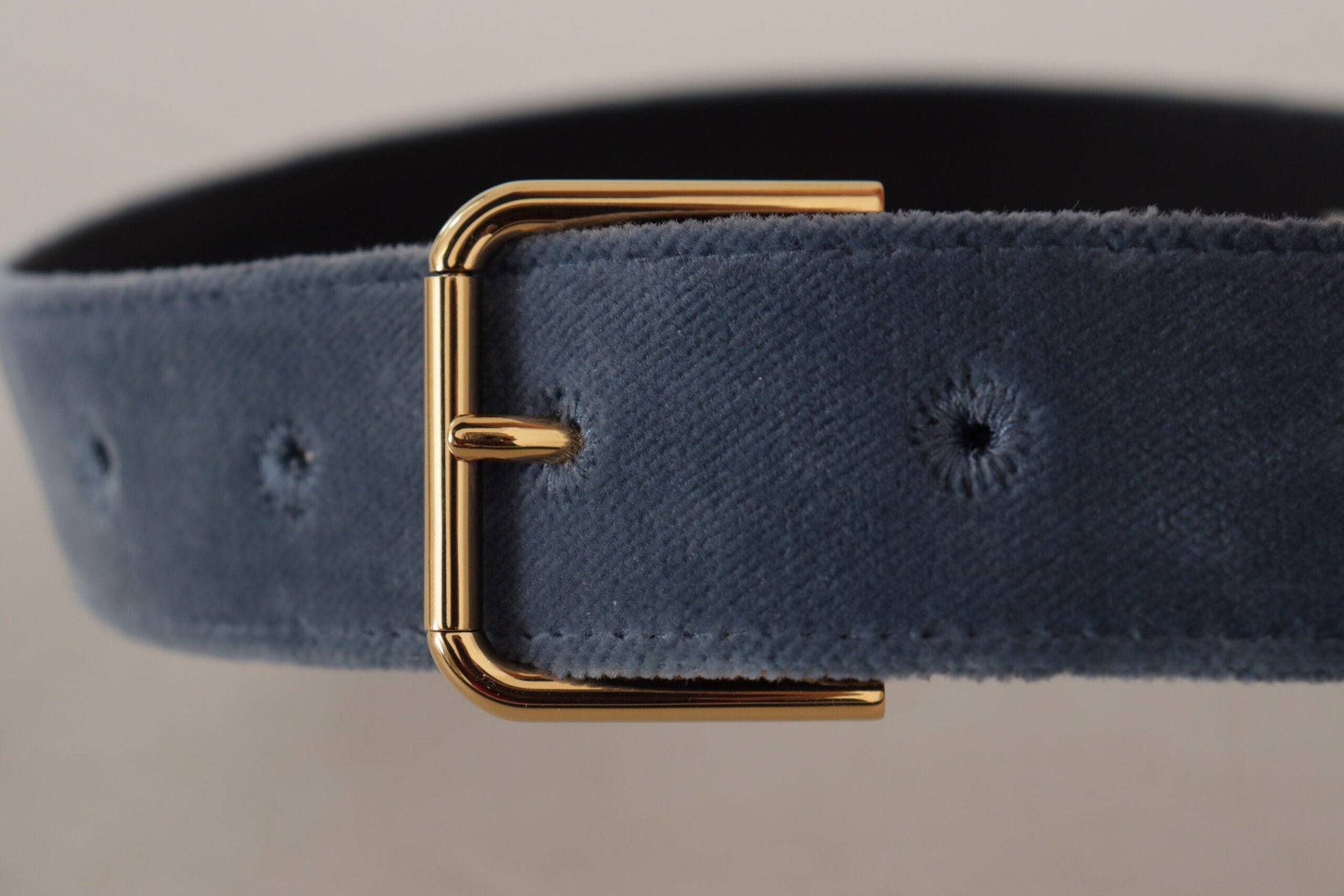 Dolce & Gabbana Blue Velvet Navy Gold Metal Logo Waist Buckle Belt Belts