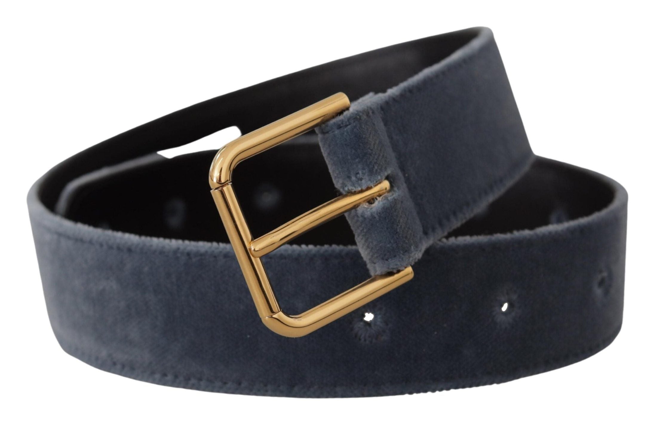 Dolce & Gabbana Blue Velvet Navy Gold Metal Logo Waist Buckle Belt Belts