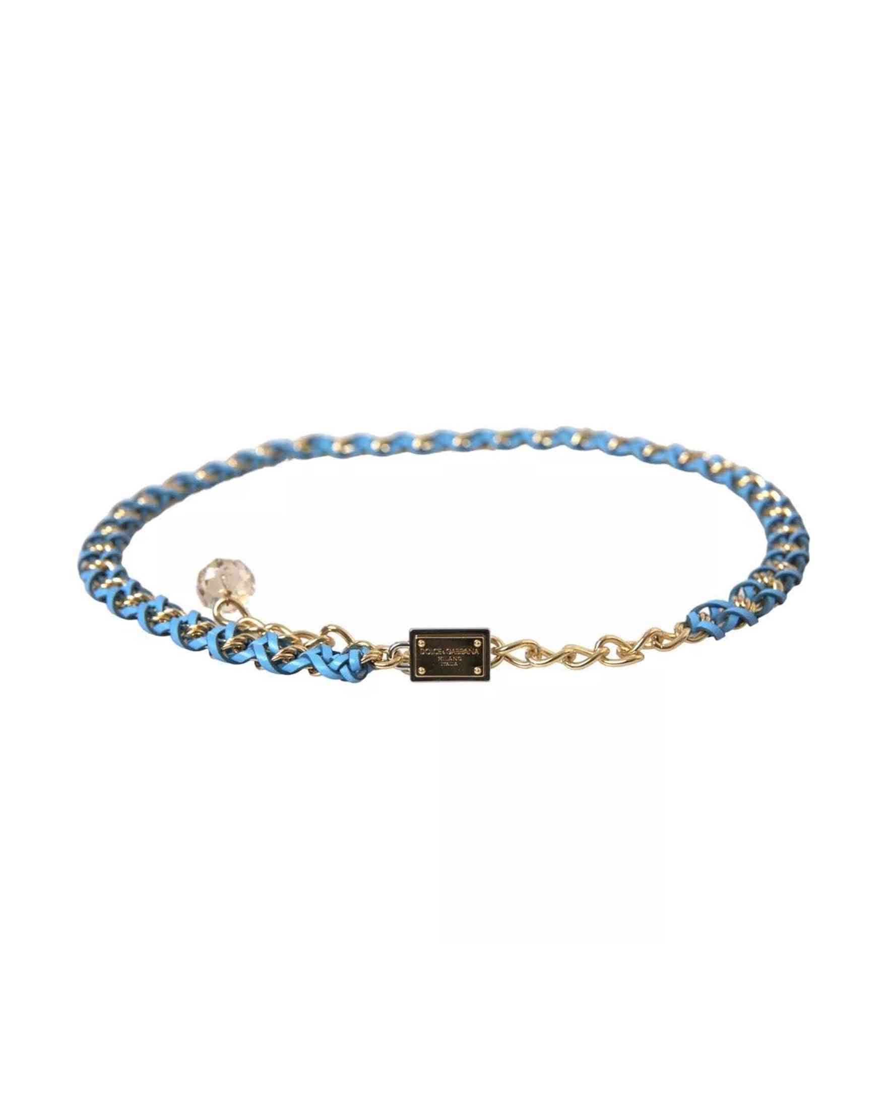 Dolce & Gabbana Braided Brass Chain Waist Blue Gold Belt Glam Steals