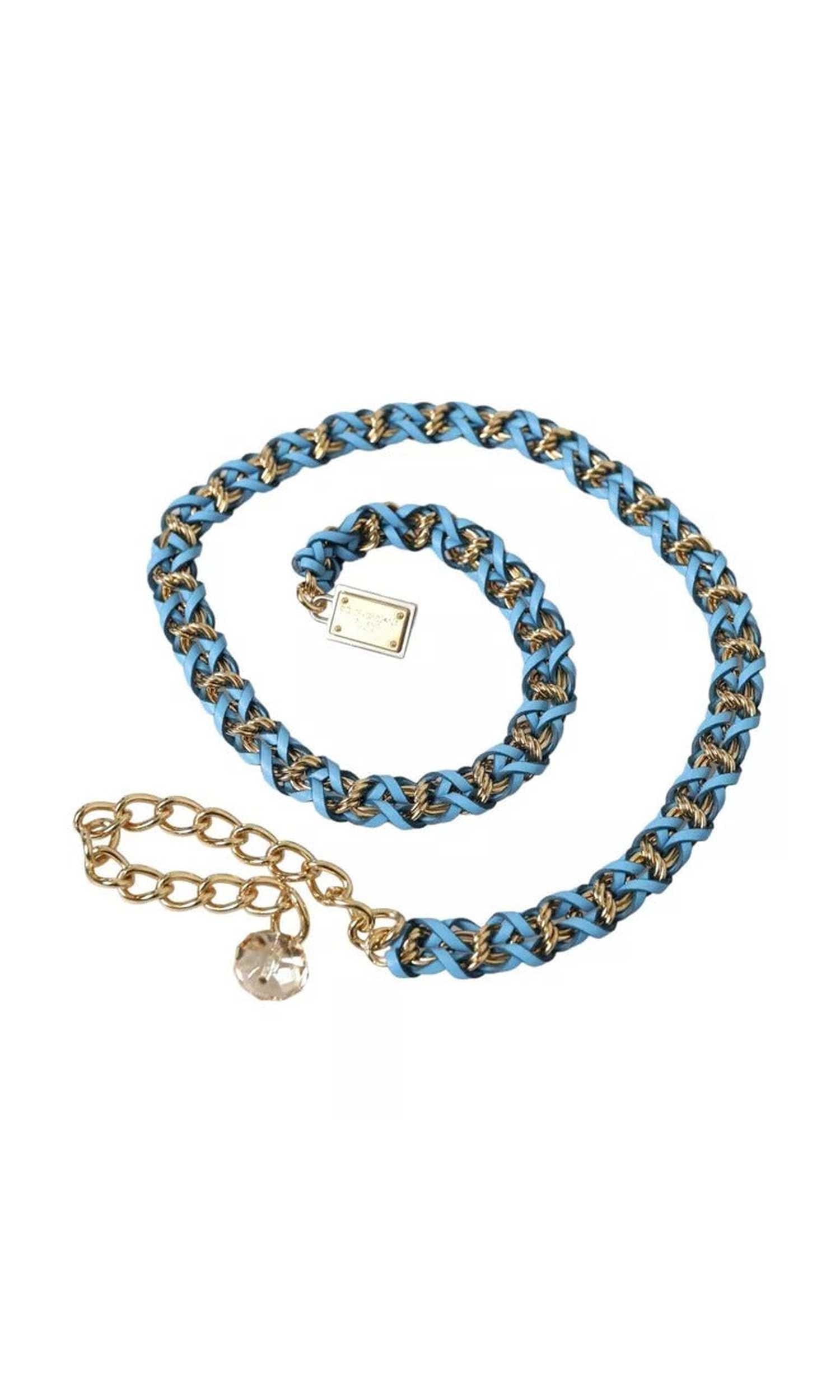 Dolce & Gabbana Braided Brass Chain Waist Blue Gold Belt Glam Steals